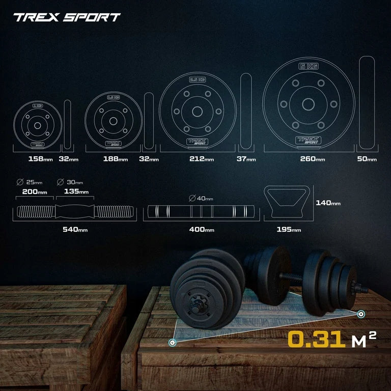 Adjustable dumbbells 40kg dumbbell set 2x20kg kettlebell neck Trex Sport Brand Trex Sport