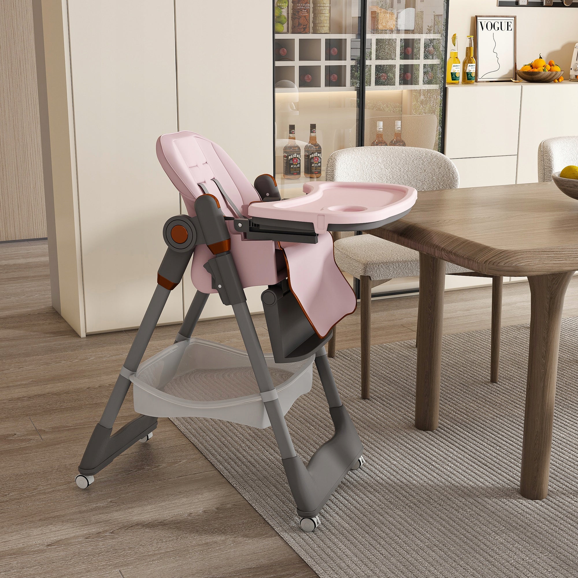 Adjustable high chair for children 0-6 years – with silent, locking wheels Packaging status original
