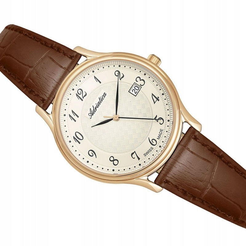 Adriatica women's watch A3000.1221Q GOLD DATE ON LEATHER STRAP WR50M Brand Adriatica