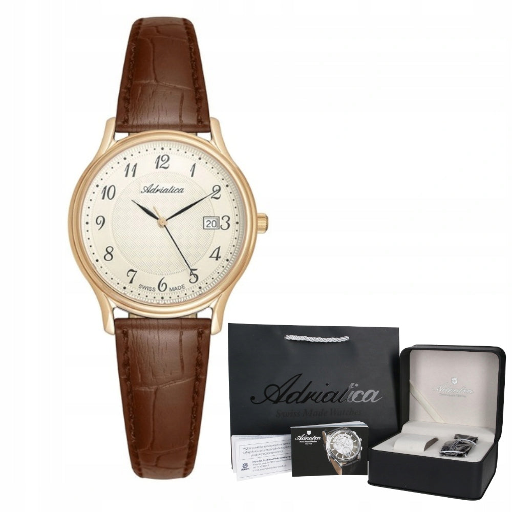 Adriatica women's watch A3000.1221Q GOLD DATE ON LEATHER STRAP WR50M Packaging status original