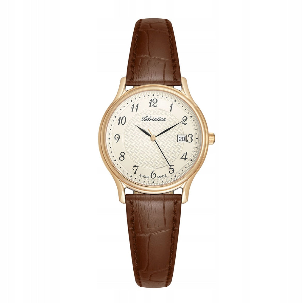 Adriatica women's watch A3000.1221Q GOLD DATE ON LEATHER STRAP WR50M
