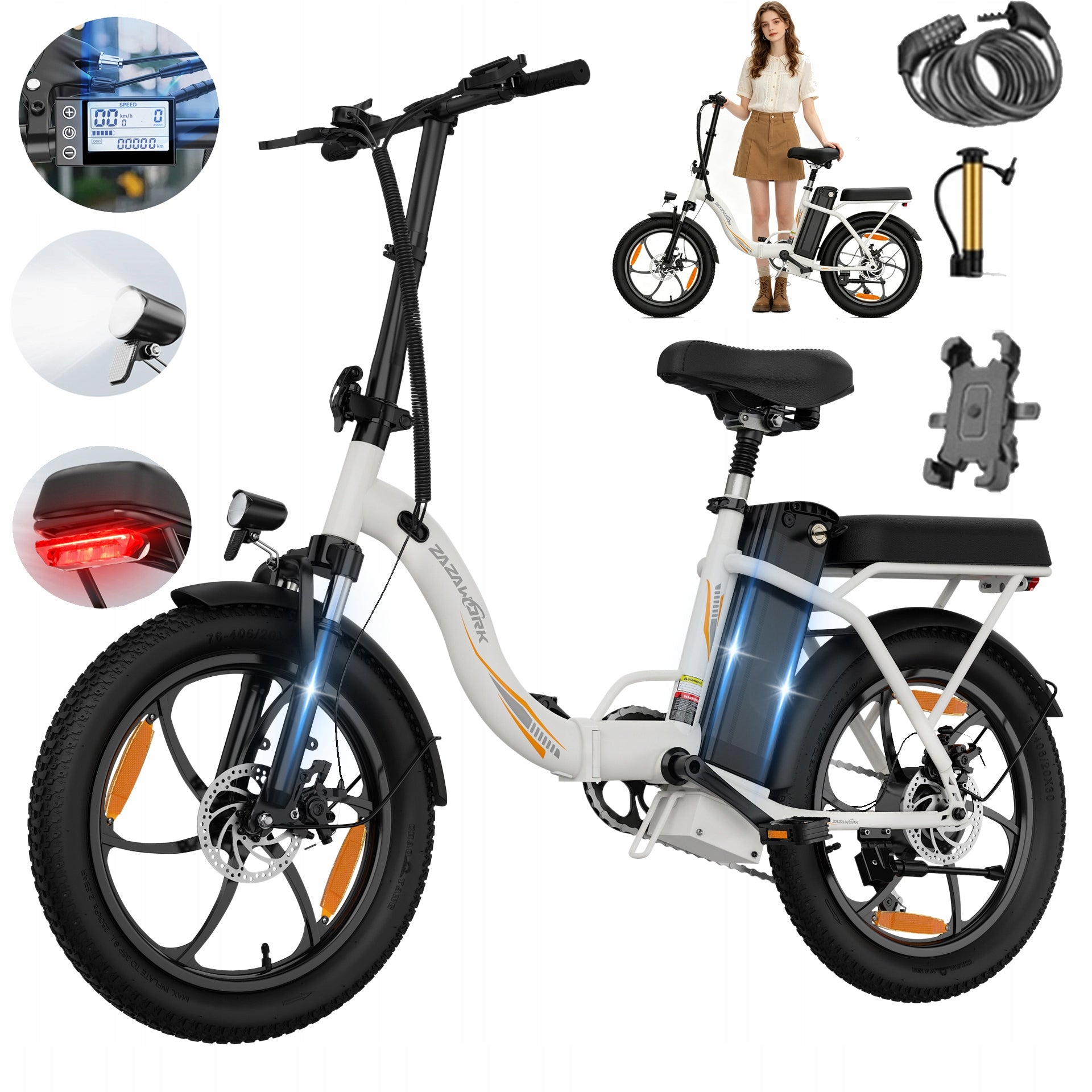 Adult Electric Bike ZAZAWORK C16 250W 16Ah 20" Folding E-bike