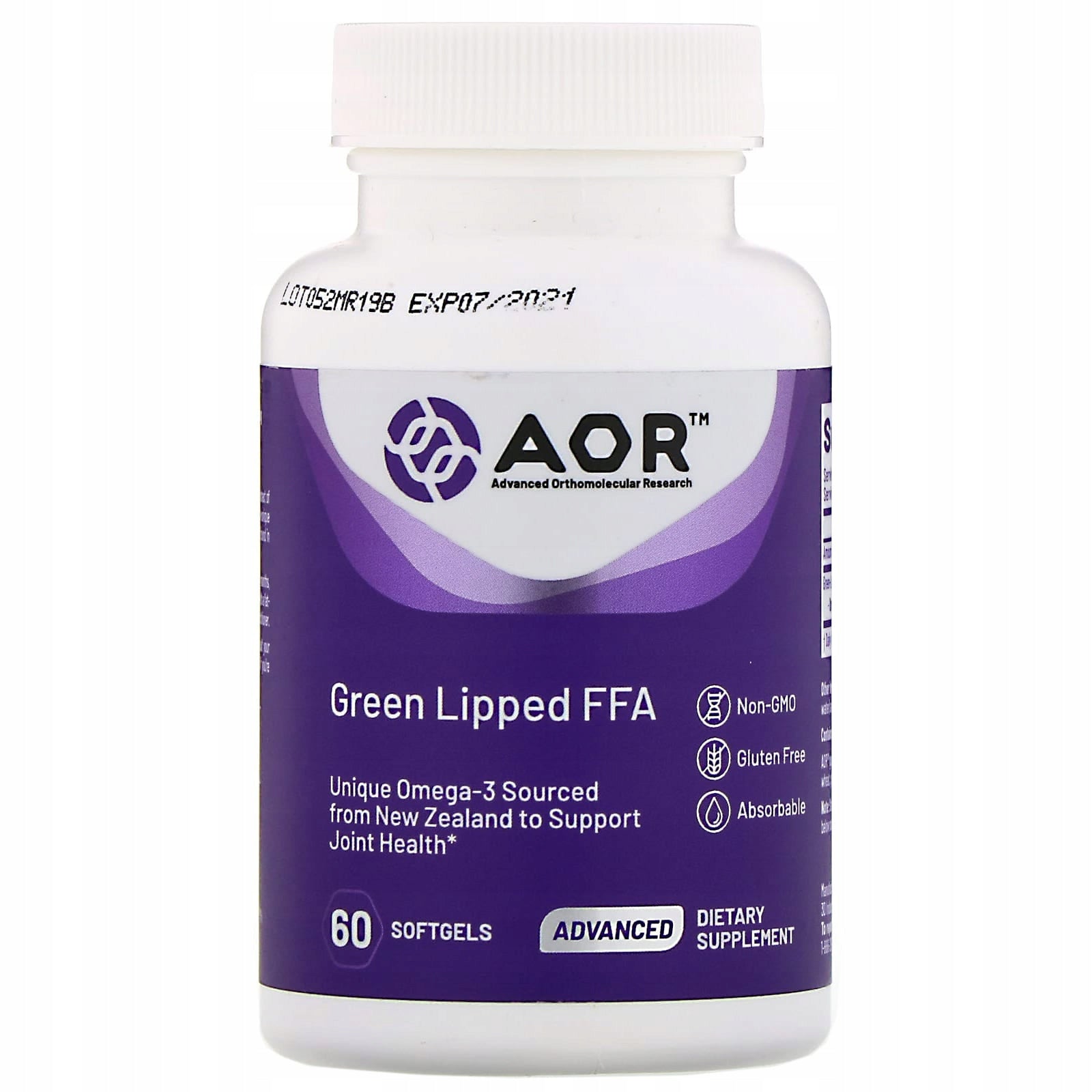 Advanced Orthomolecular Research AOR, Green Lipped FFA, 100 mg, 60 soft