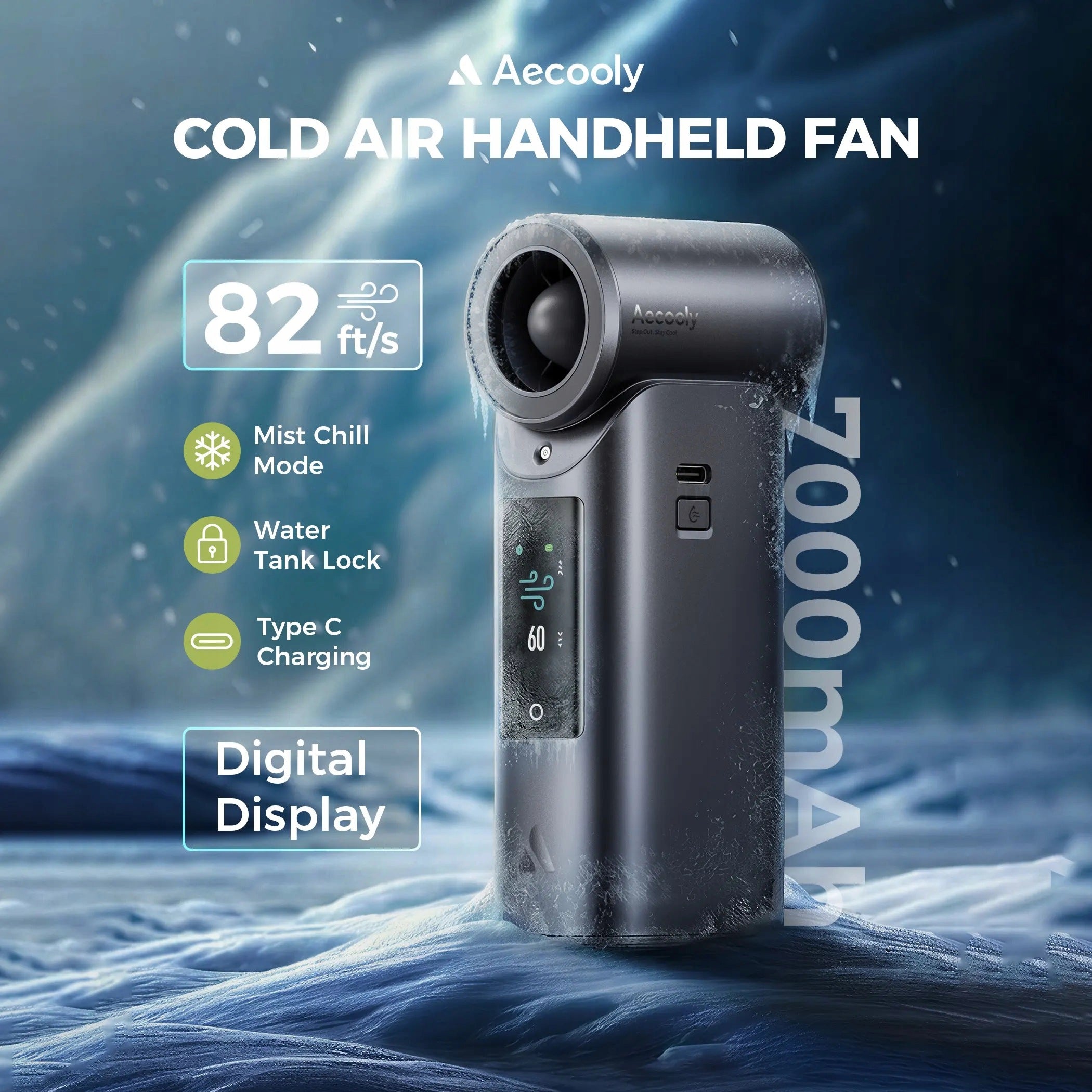 Aecooly Cold Air Ultra fan with cooling mist, up to 10 h, 25 m/s Number of speed modes other