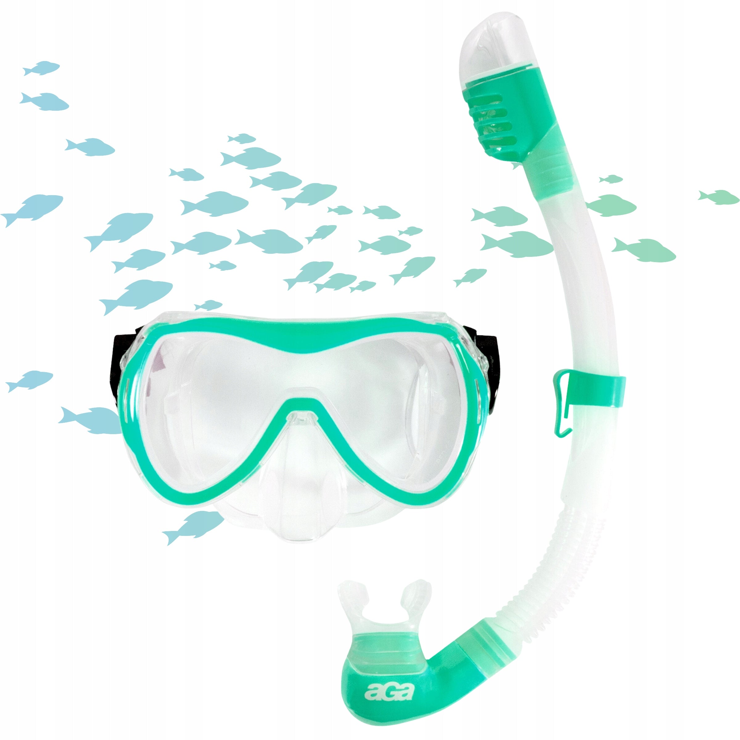Aga Diving Set Mask Glasses with Pipe Tube Green Snorkeling