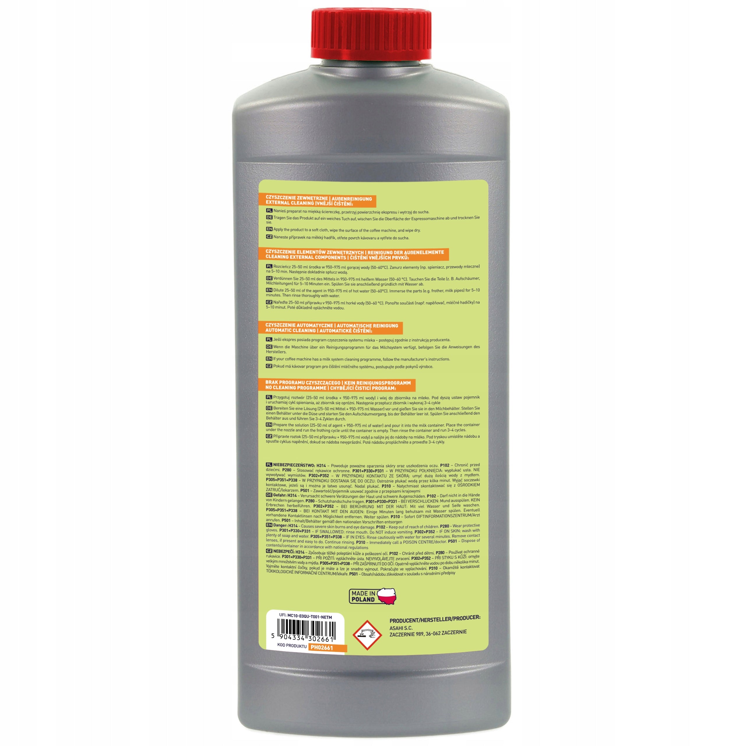 Agent Liquid for cleaning milk systems of milk circulation frother 1LITRE Packaging status original