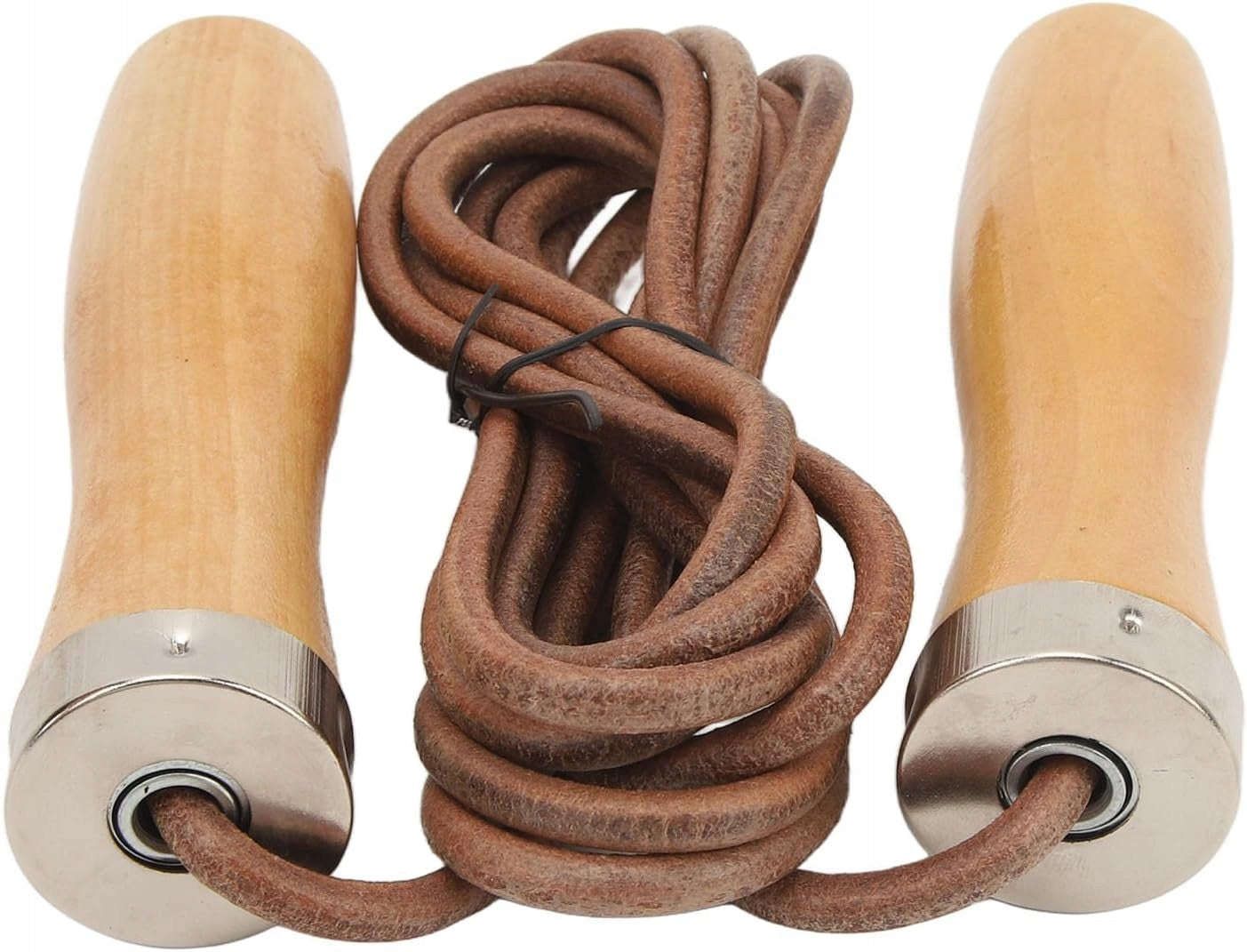 Ahomie Adjustable Leather Jump Rope with Wooden Handle, Leather Rope Color black