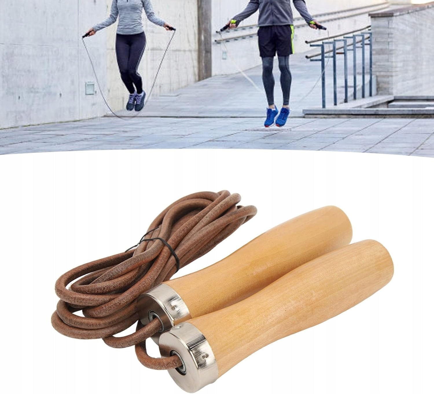 Ahomie Adjustable Leather Jump Rope with Wooden Handle, Leather Rope Kind other