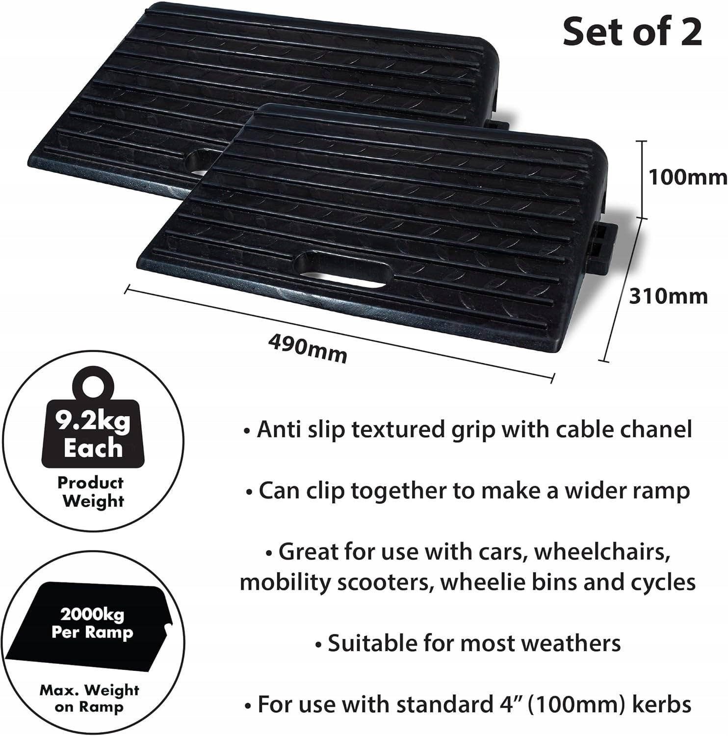 Aidapt 4in Rubber Kerb Threshold Ramps Set of 2 Wheelchair Access Manufacturer code VA144P