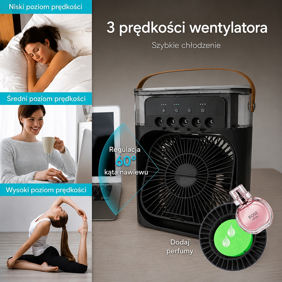 Air Conditioner Desk Water Humidifier LED Aromatherapy Black Manufacturer code KLIMATYZATOR Air Cooler Fan AROMATERAPIA