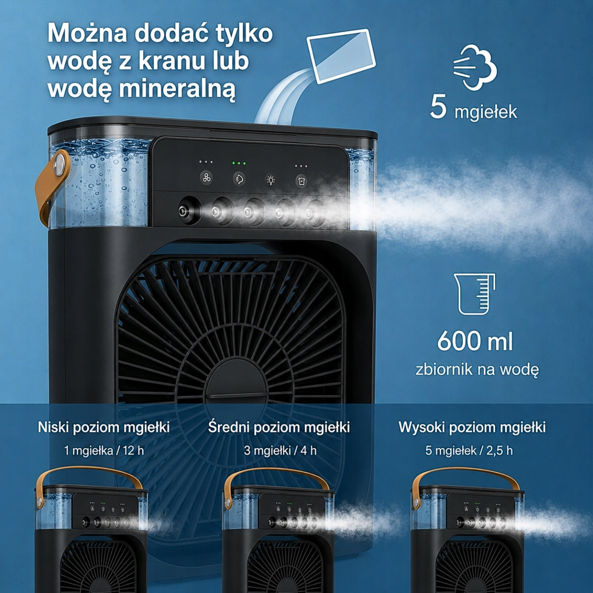Air Conditioner Desk Water Humidifier LED Aromatherapy Black Packaging status original