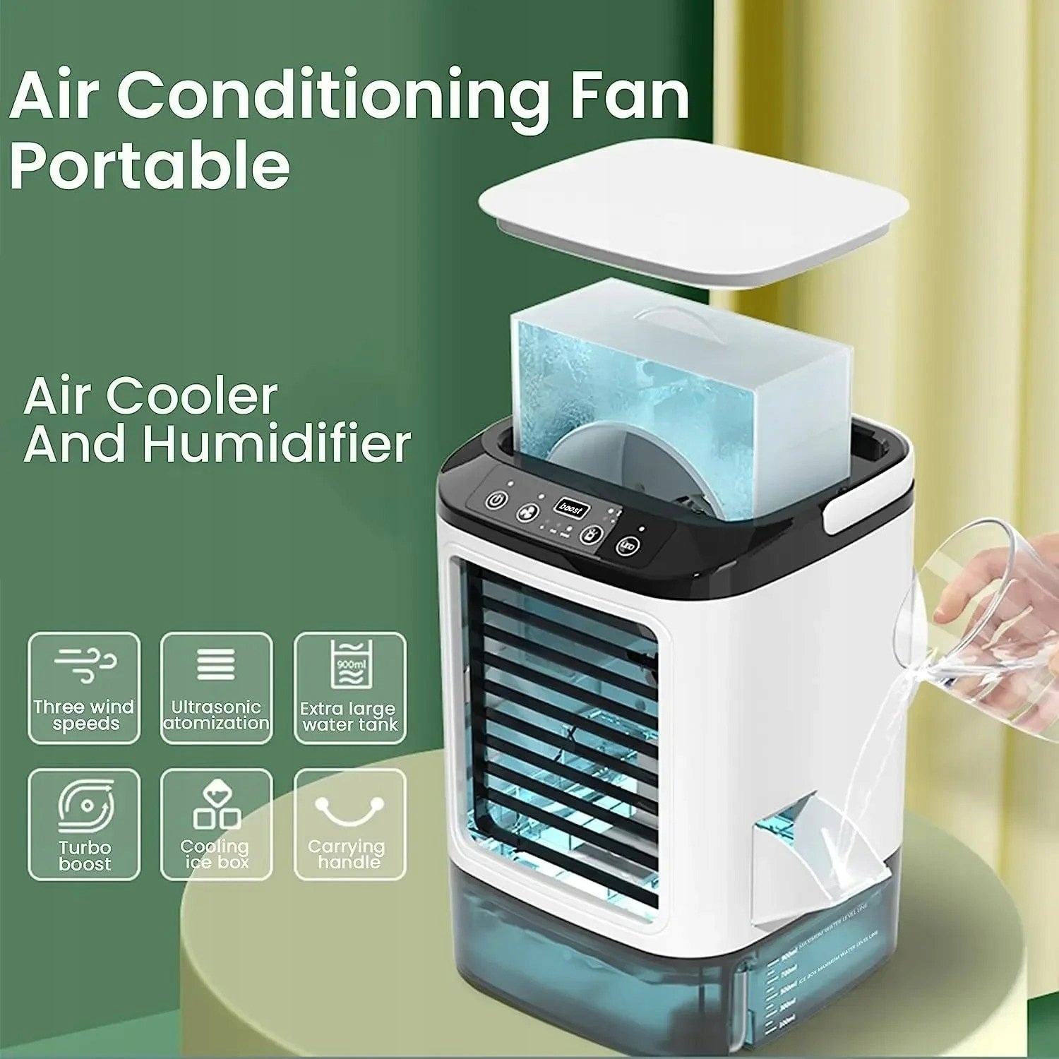 Air Conditioner Portable Desk Fan LED Humidifier USB Quiet 900ml Brand no brand