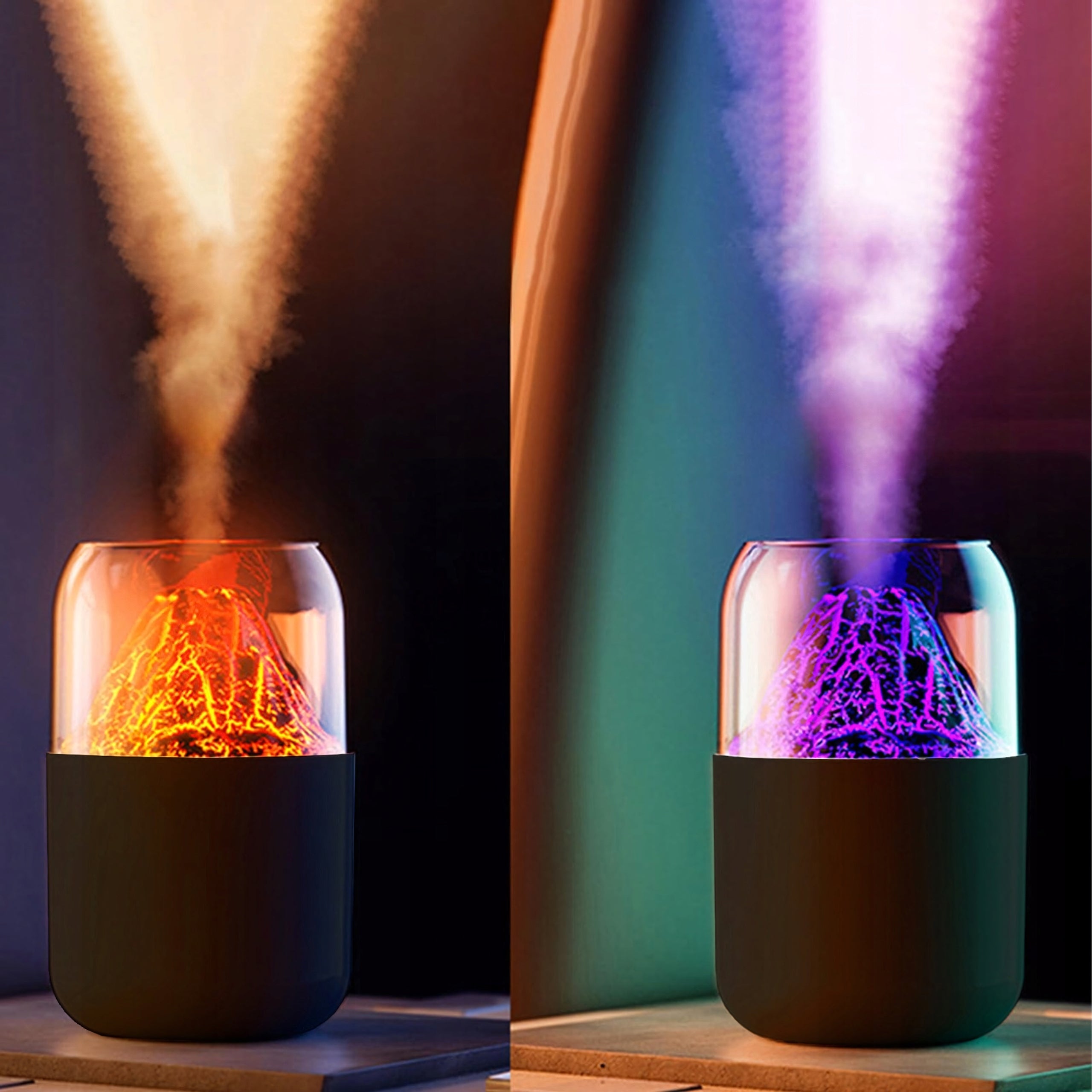 Air Humidifier Fragrance Diffuser Led Aromatherapy Volcano Fire Effect Dominant color black