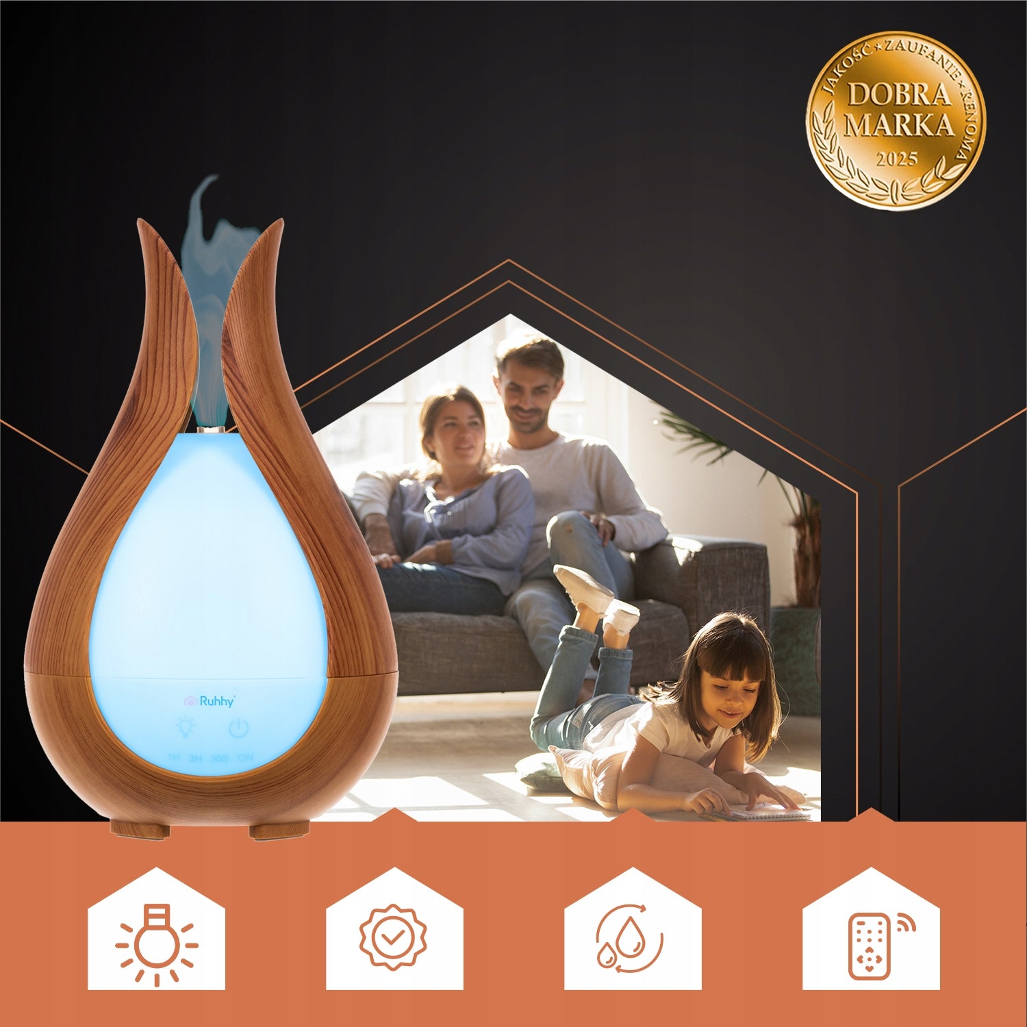 Air Humidifier Ultrasonic Fragrance Diffuser Aromatherapy LED Remote Control Brand Ruhhy