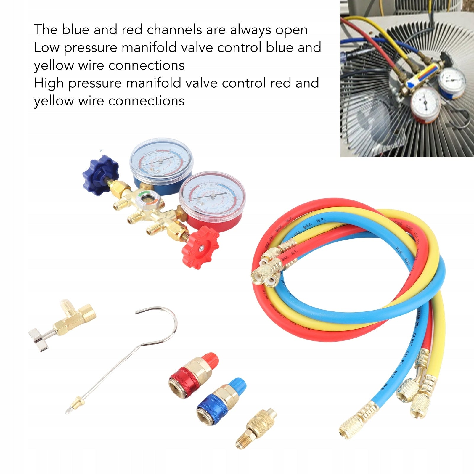 Air conditioning pressure gauge R410 22 134A 3-way 2L tube set Range of energy efficiency classes A - G