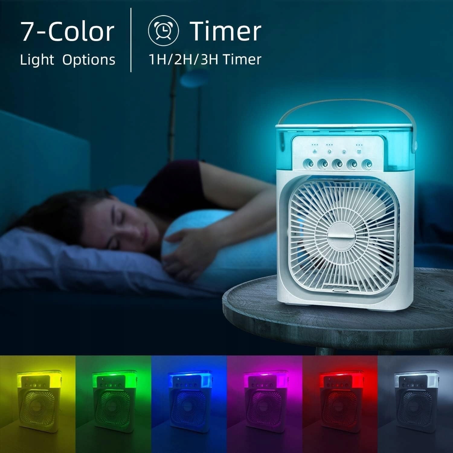 Air humidifier 3in1 USB Mik-Star air conditioner LED fan 7 colors Model PRZENOŚNY MAŁY KLIMATYZER USB NA WODĘ i LÓD 590611