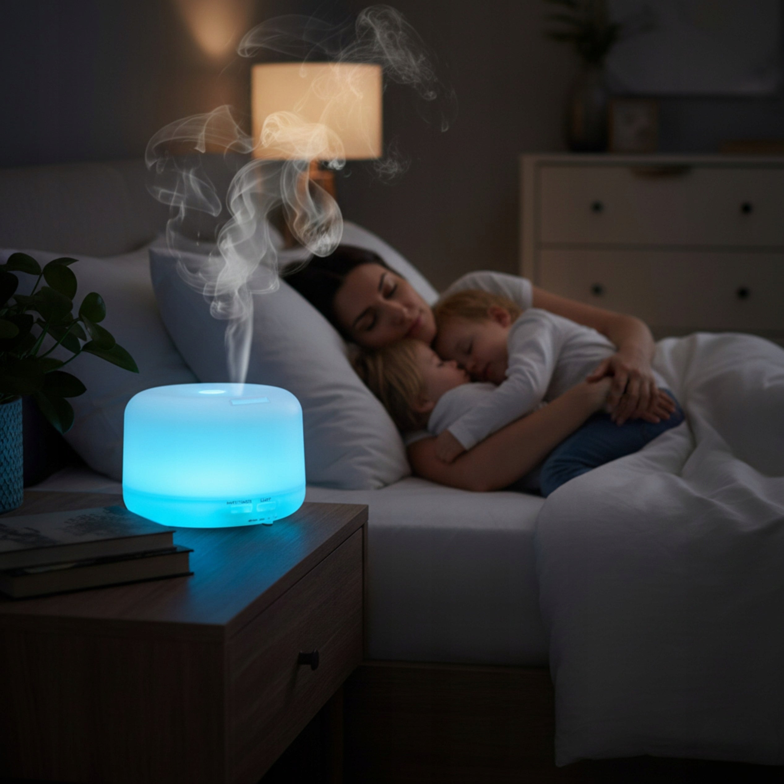 Air humidifier essential oil diffuser aromatherapy night light Dominant color white