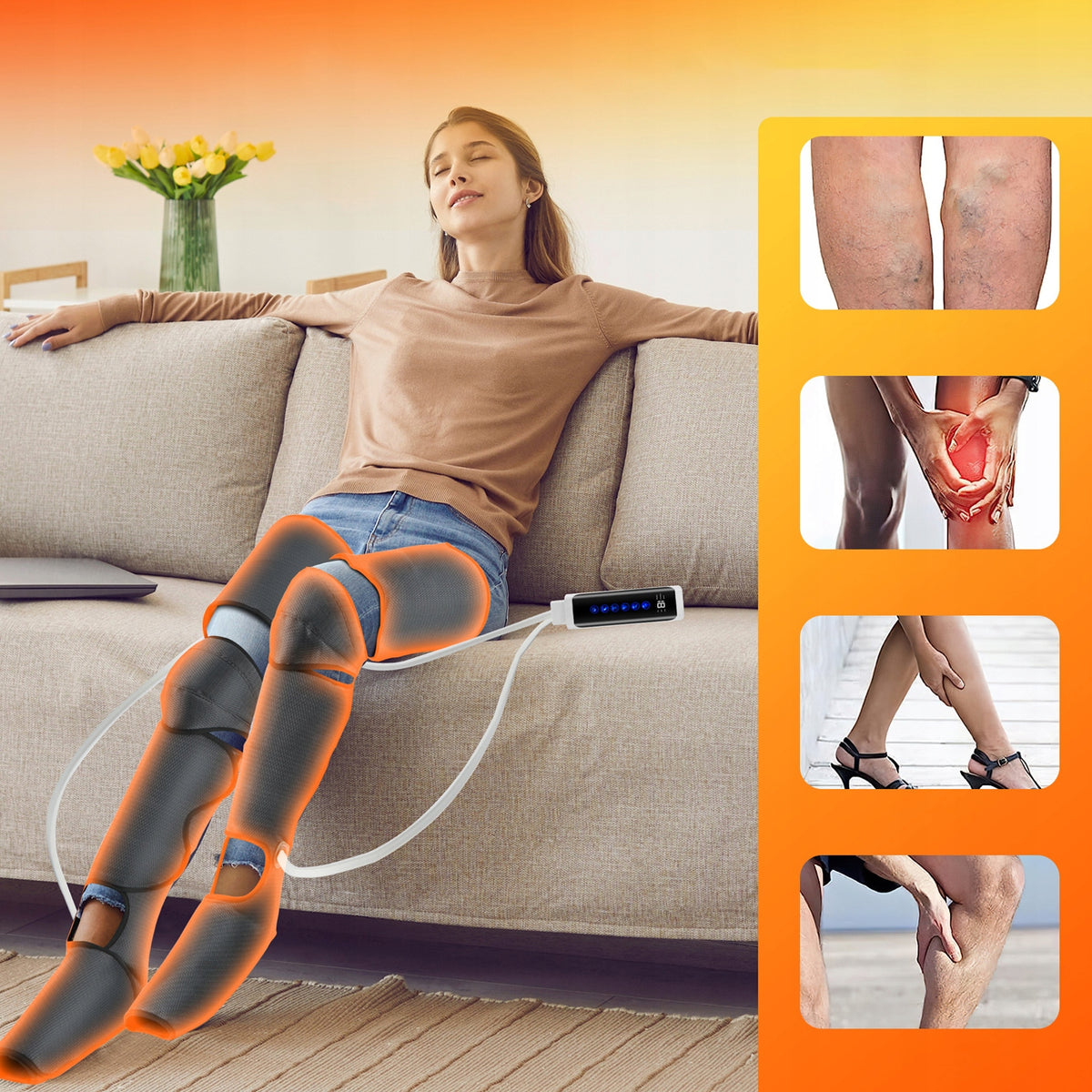 Air massager for legs lymphatic drainage warming up to thighs, calves, knees Medical device no