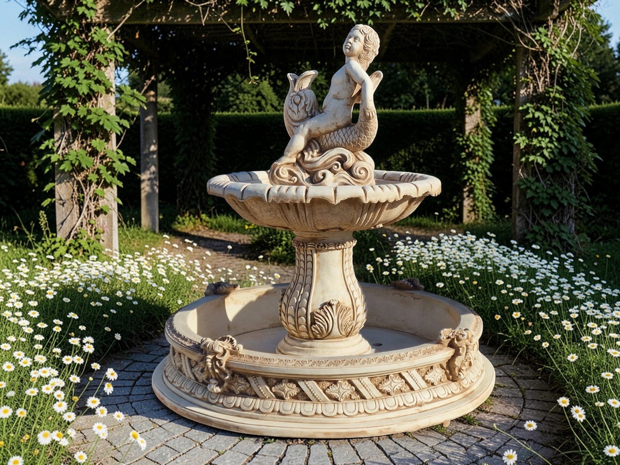 Alaska Fountain with Cupid Pool with BOTTOM 161cm, white cement figure Ag-Bet Type fountain (pump)