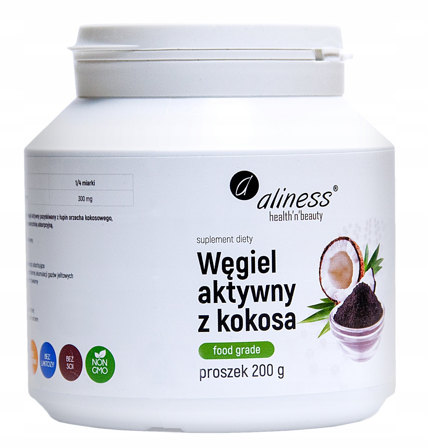 Aliness ACTIVATED CARBON COCONUT powder 200g Digestive comfort GAS