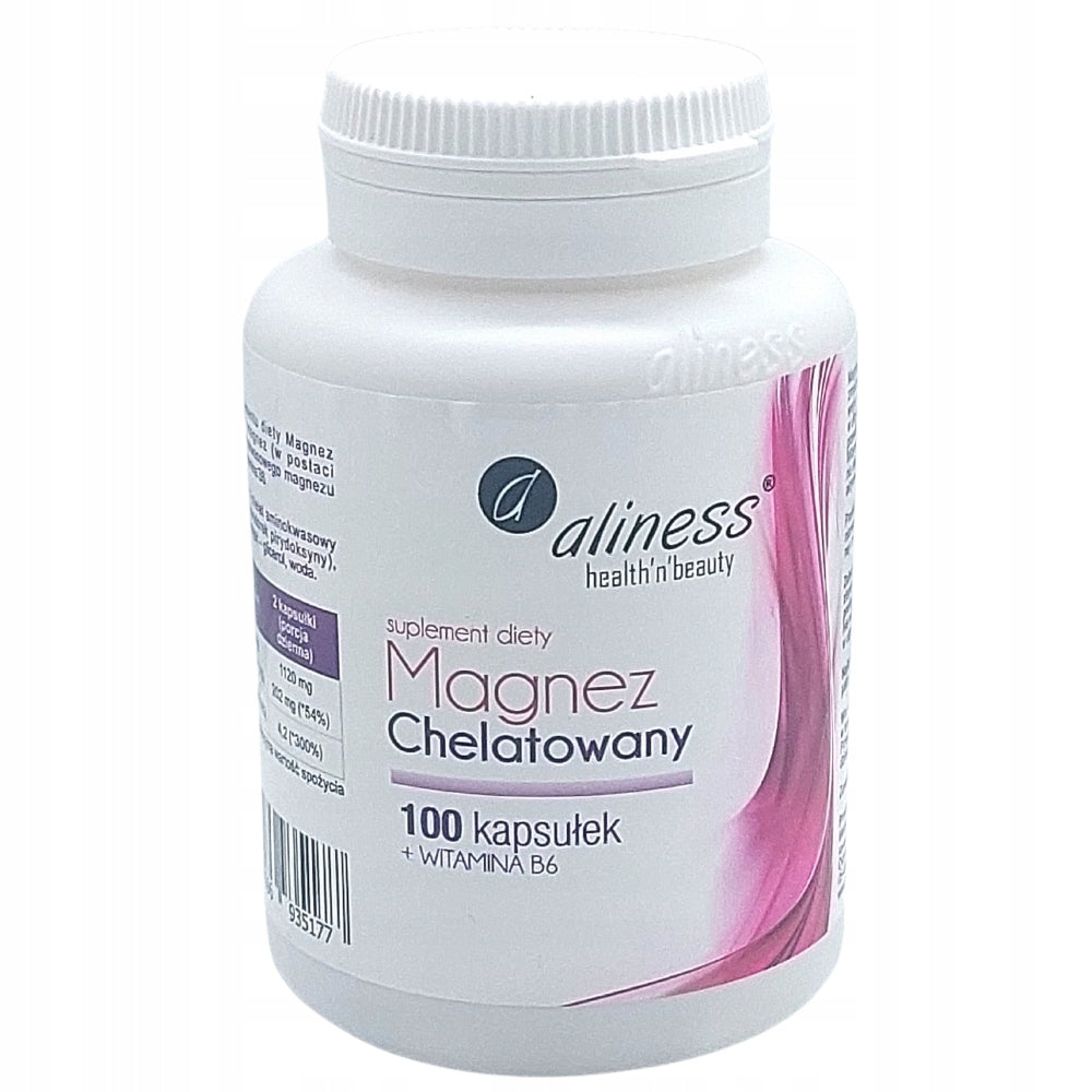 Aliness Chelated Magnesium 101MG 100 kaps MAGNESIUM DIGLYCINATE + B6 Name Magnez Chelatowany