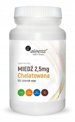 Aliness Copper chelated 2,5mg HAIR GRAYING SKIN VEGE 100tab EAN (GTIN) 5903242580581