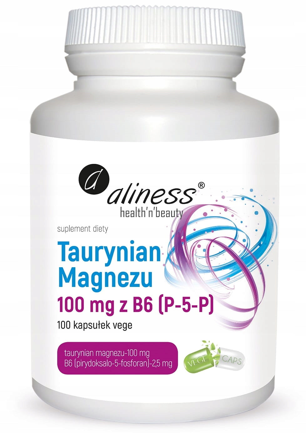 Aliness Magnesium Taurate 100mg B6 (P-5-P) STRESS MUSCLE SPASMS VEGE 100k