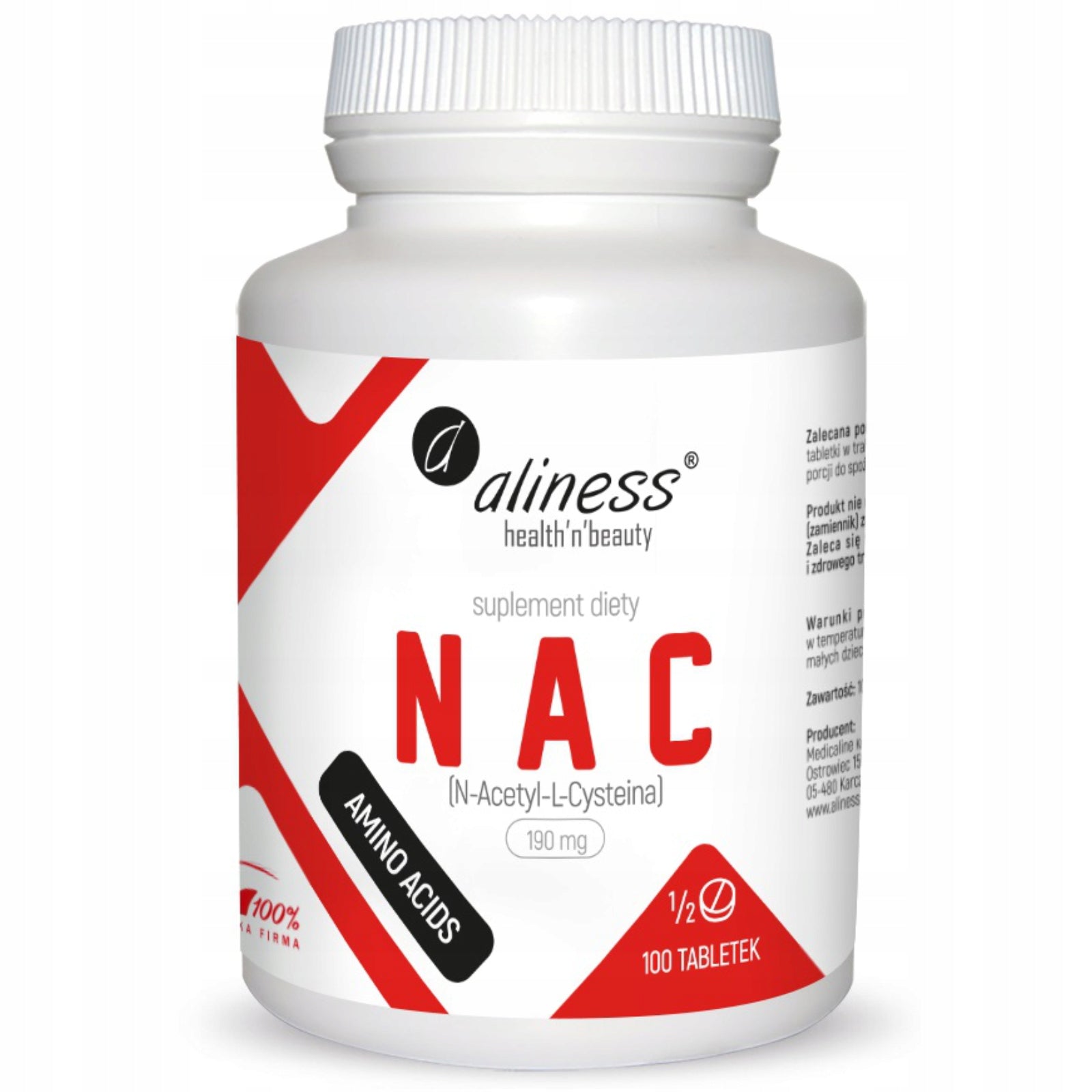Aliness NAC L-Cysteine 190mg N-Acetylcysteine 100 tablets