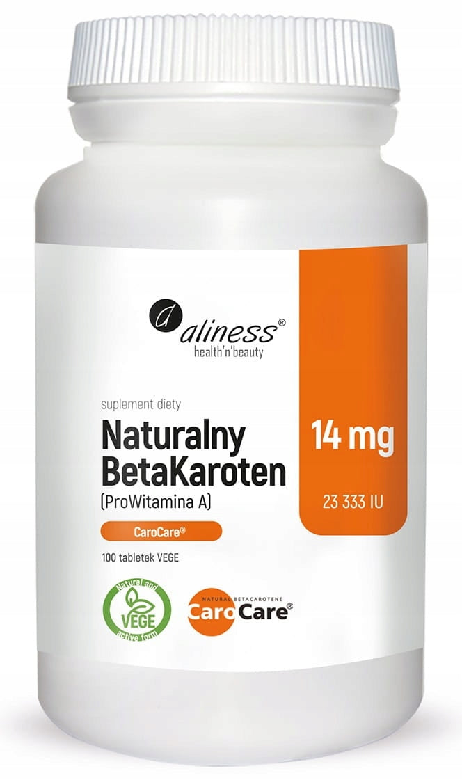 Aliness Natural BETA CAROTENE 25000 IU Vitamin A Skin Sight 100 kaps VEGE
