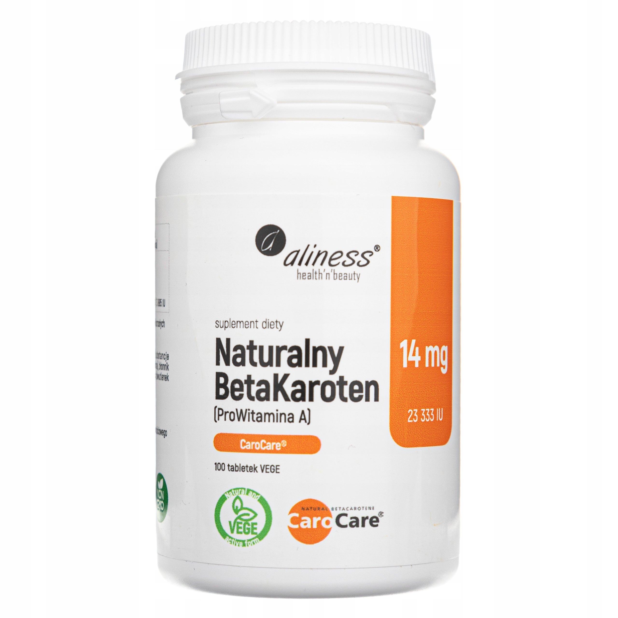 Aliness Natural BetaCarotene 14 mg (ProVitamin A) x 100 tab. vege Basic ingredient beta-carotene