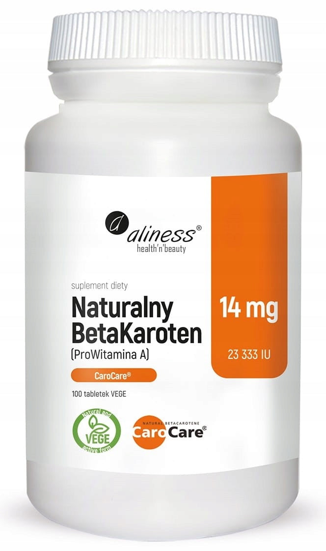 Aliness Natural BetaCarotene 14mg CaroCare ProVitamin A 25 000 IU 100tab