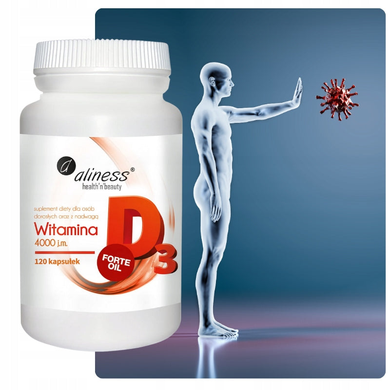 Aliness VITAMIN D3 FORTE OIL 4000 120 kap IMMUNITY HEALTHY BONE TEETH Brand Aliness