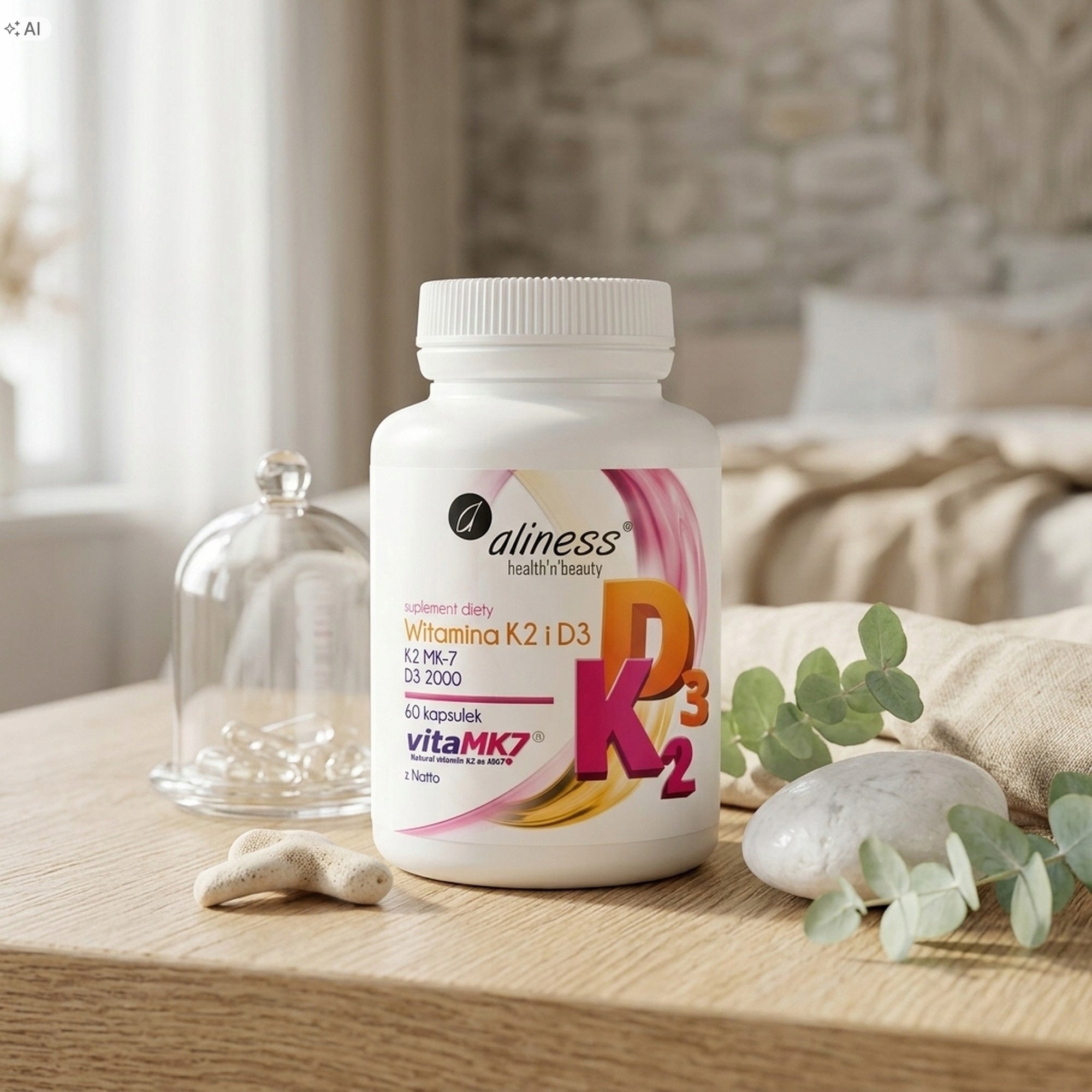Aliness Vitamin K2 MK-7 100 µg + D3 50 µg 60 capsules vitamin for bones Medical device no