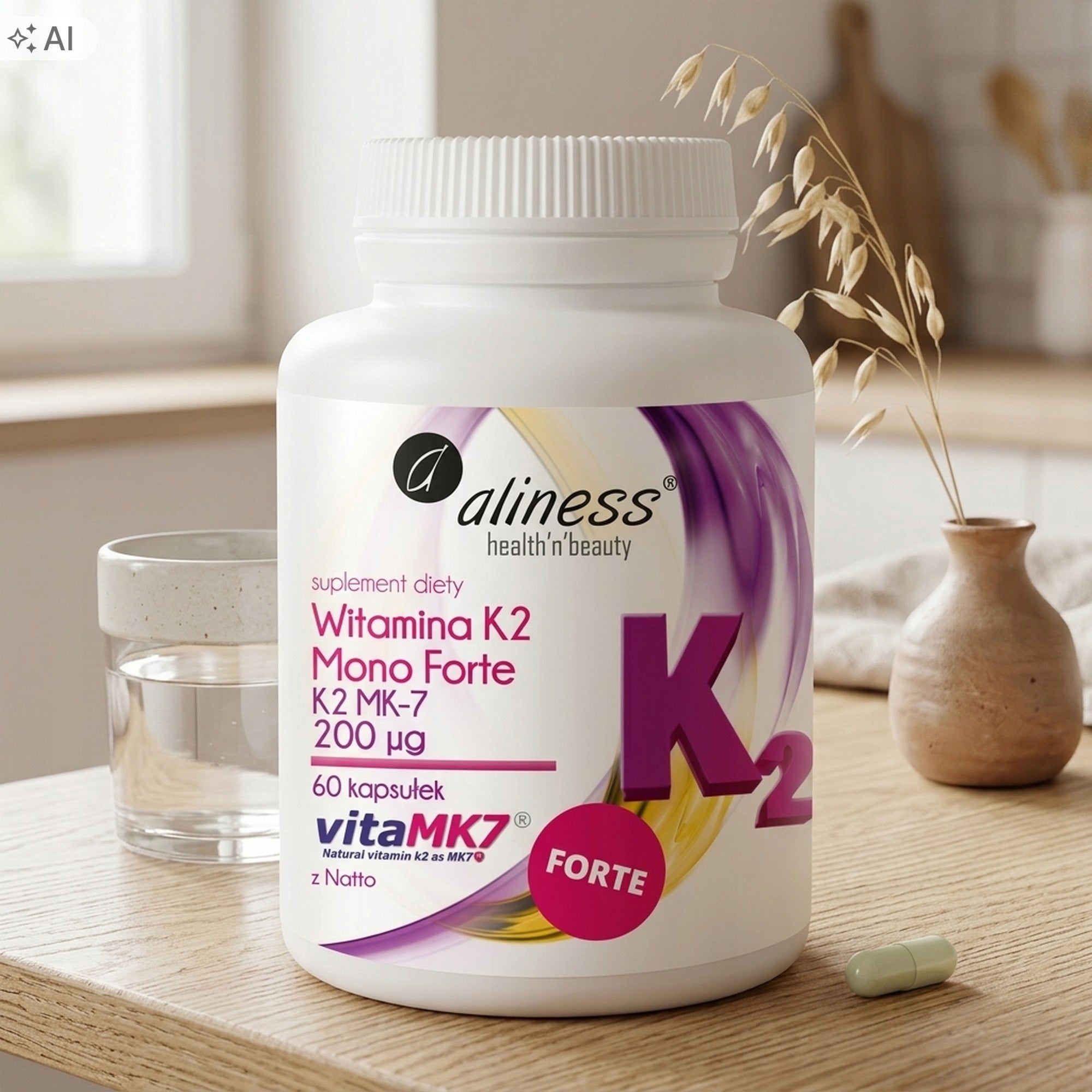 Aliness Vitamin K2 MK-7 200 mcg 60 capsules dietary supplement for bones Medical device no