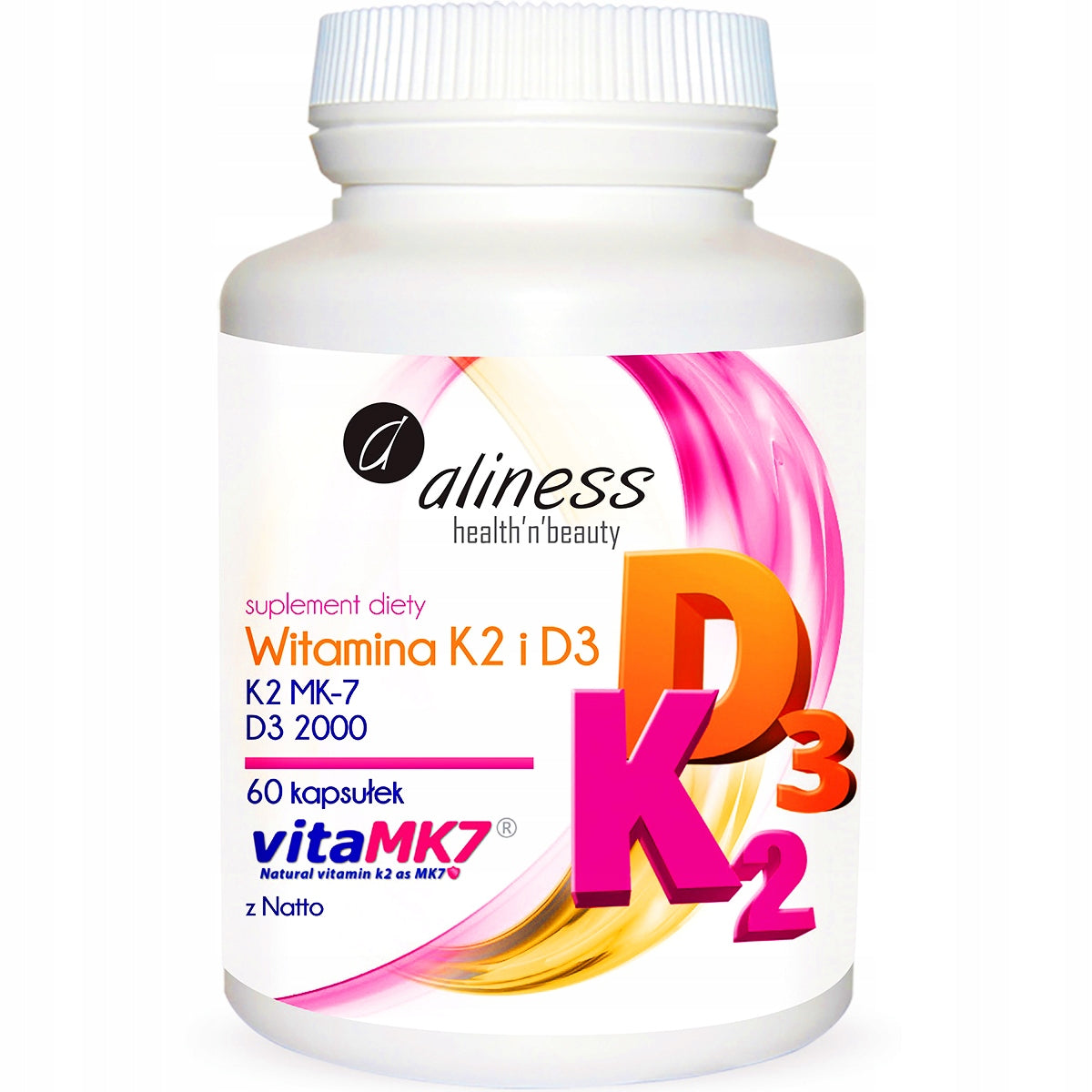 Aliness Vitamin K2 MK-7 Natto + D3 2000 IU 60 kaps STRONG BONE Immunity
