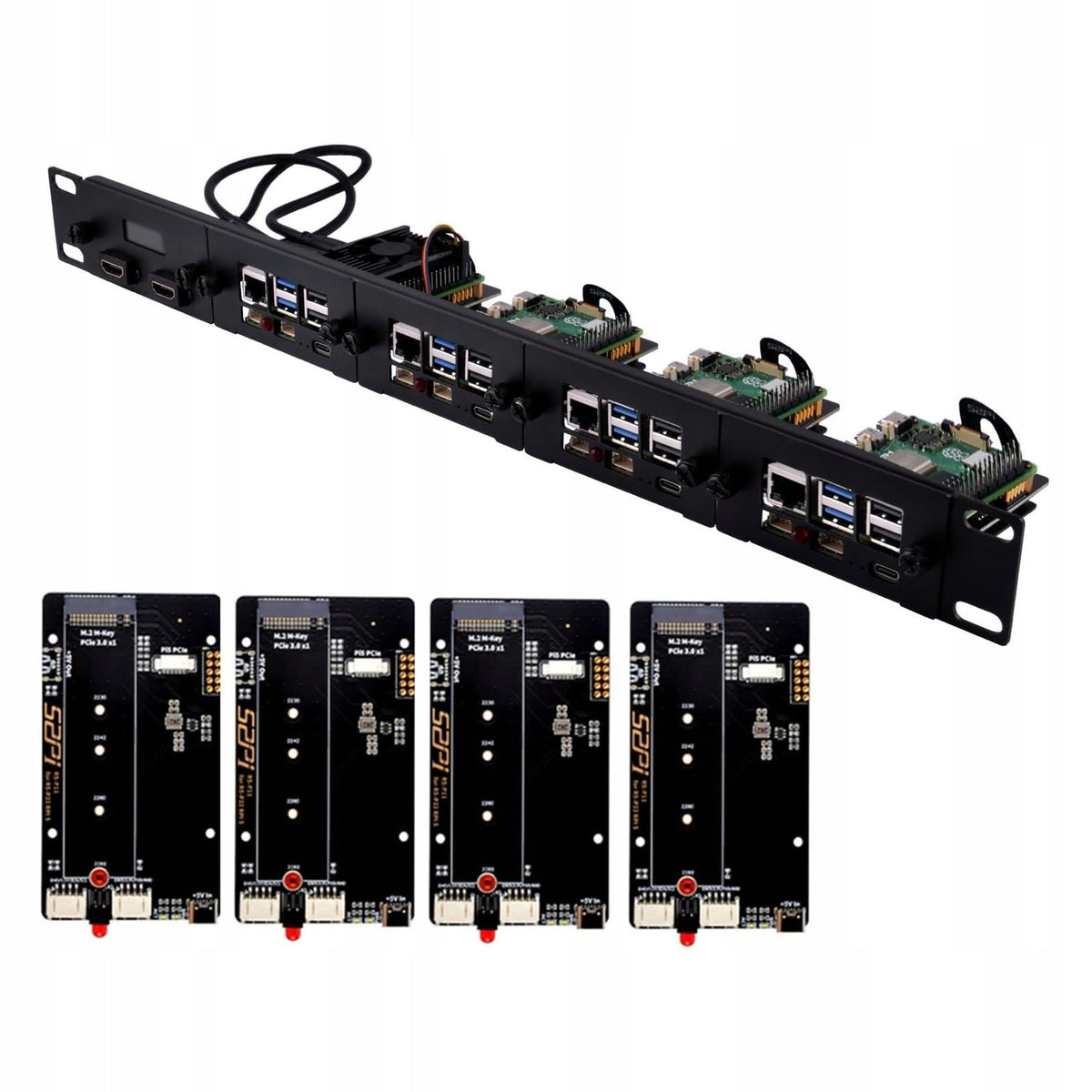 Allecto - Rack Enclosure 1U - Raspberry Pi 5 - PCIe to M.2 NVMe - 19 inches