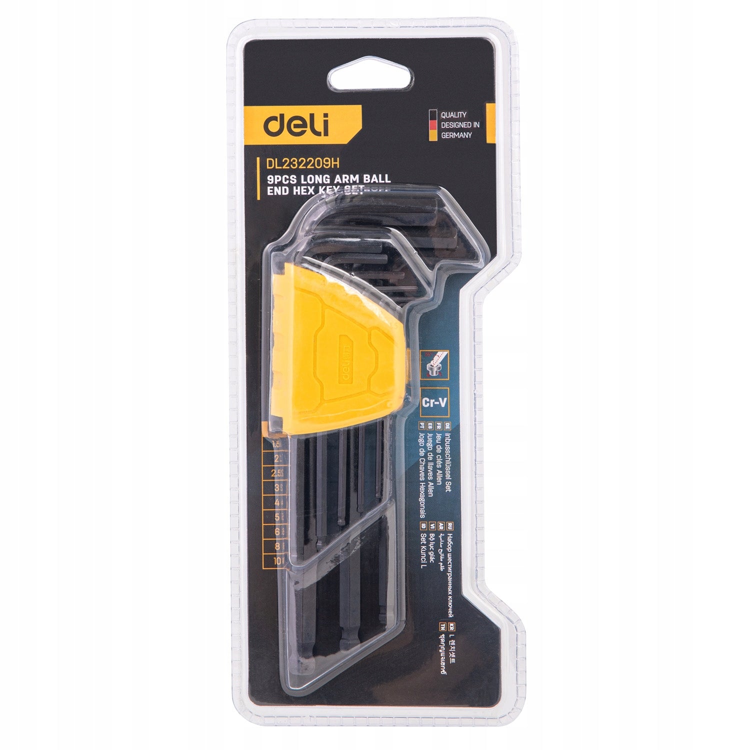 Allen wrench set 1.5-10mm with ball black Deli EDL232209H Packaging status original
