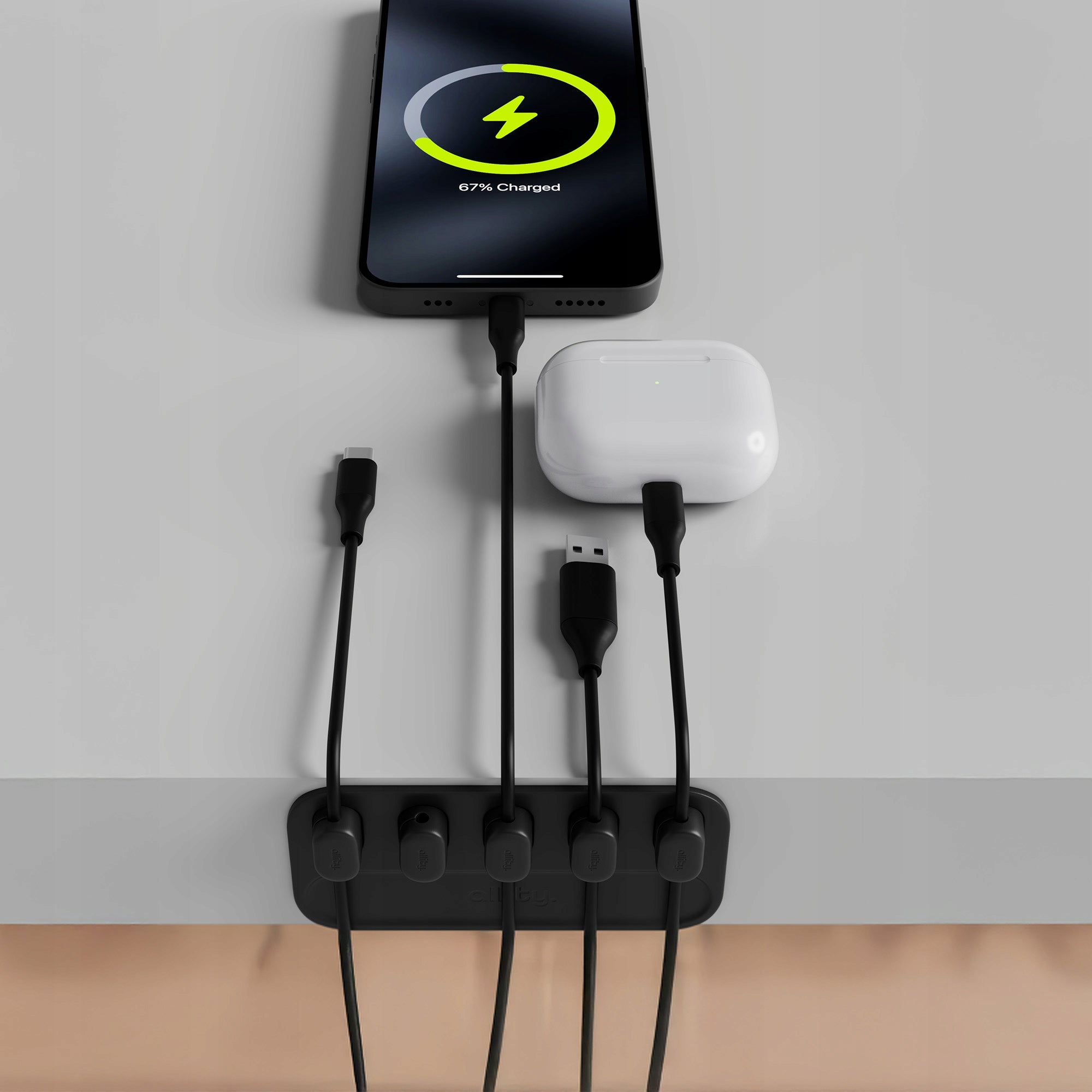 Allity Desk Cable Organizer Magnetic Holder for 5 Black Cables Brand Allity