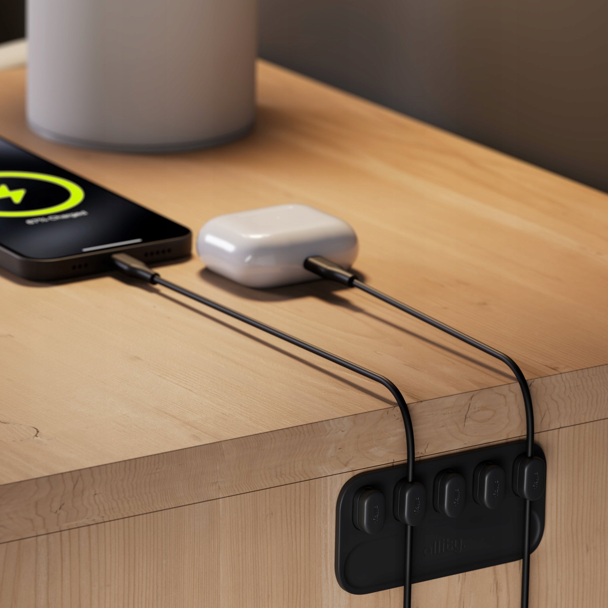 Allity Desk Cable Organizer Magnetic Holder for 5 Black Cables Packaging status original
