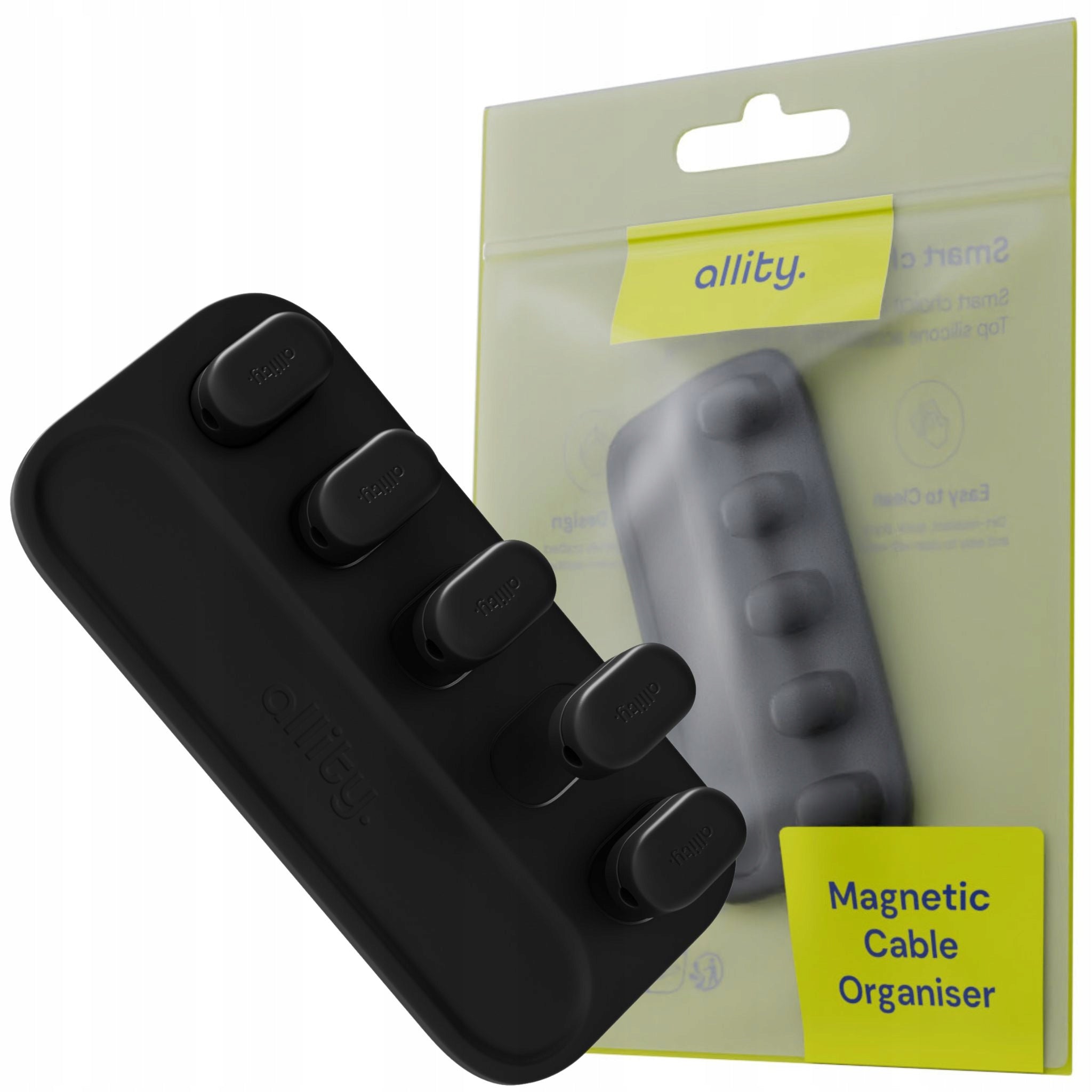 Allity Desk Cable Organizer Magnetic Holder for 5 Black Cables