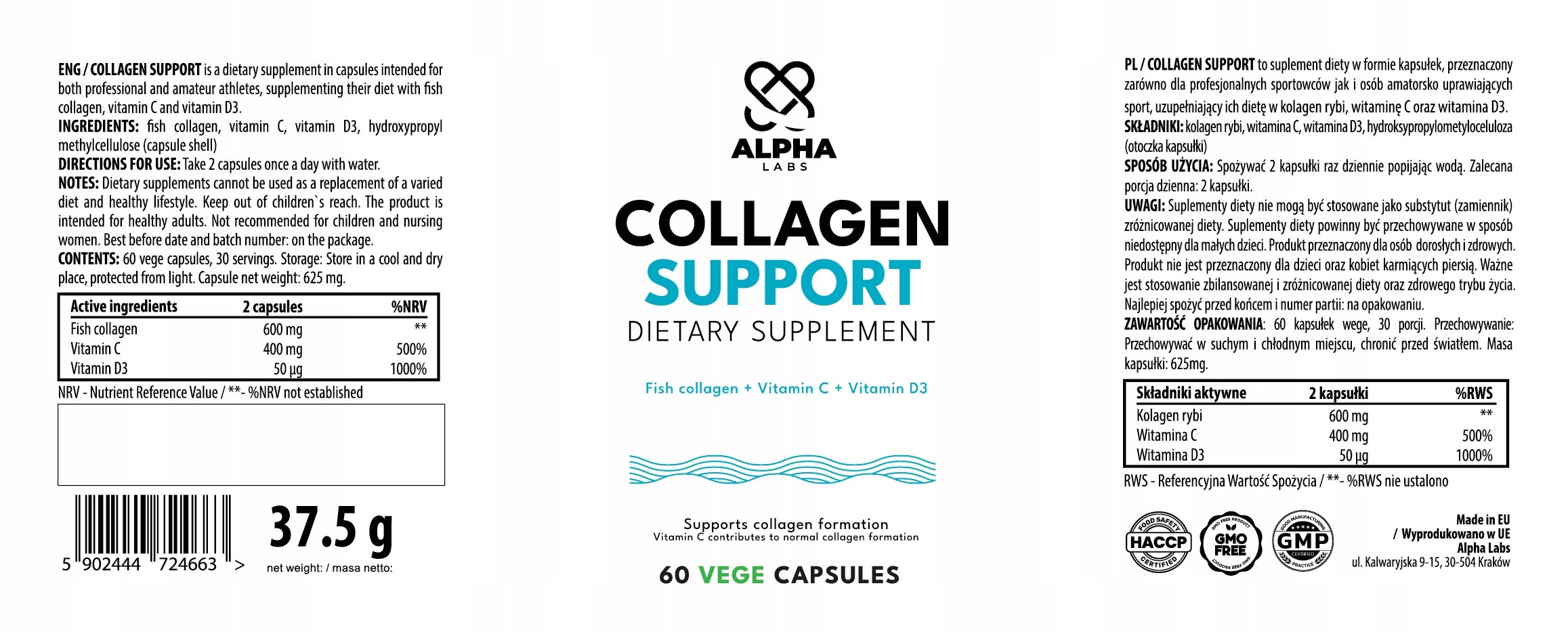Alpha Labs Collagen Support Marine Collagen with Vitamin C Vitamin D3 Brand ALPHA LABS