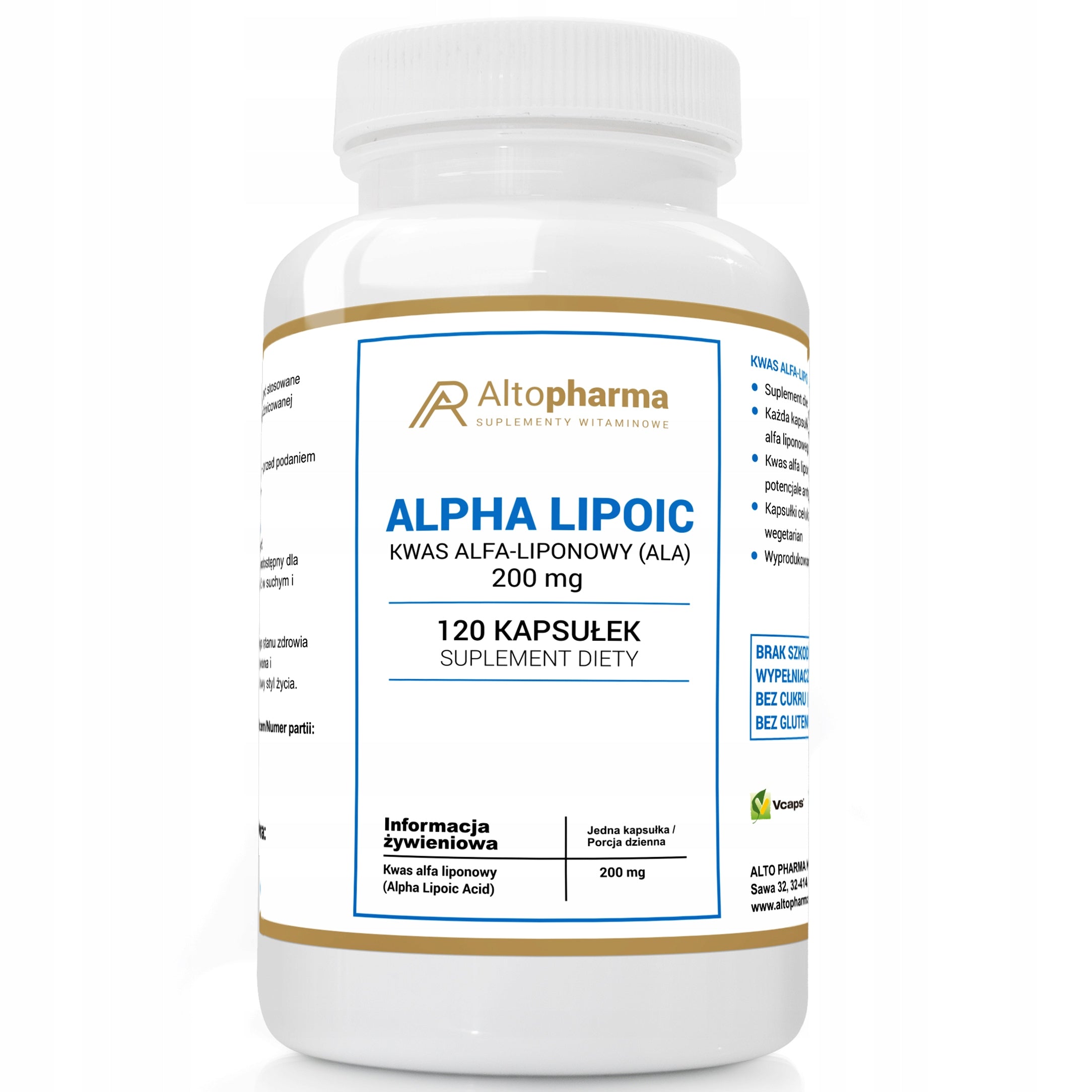 Alpha Lipoic Acid 200 mg supports the detoxification of ALTO PHARMA 120 kaps.