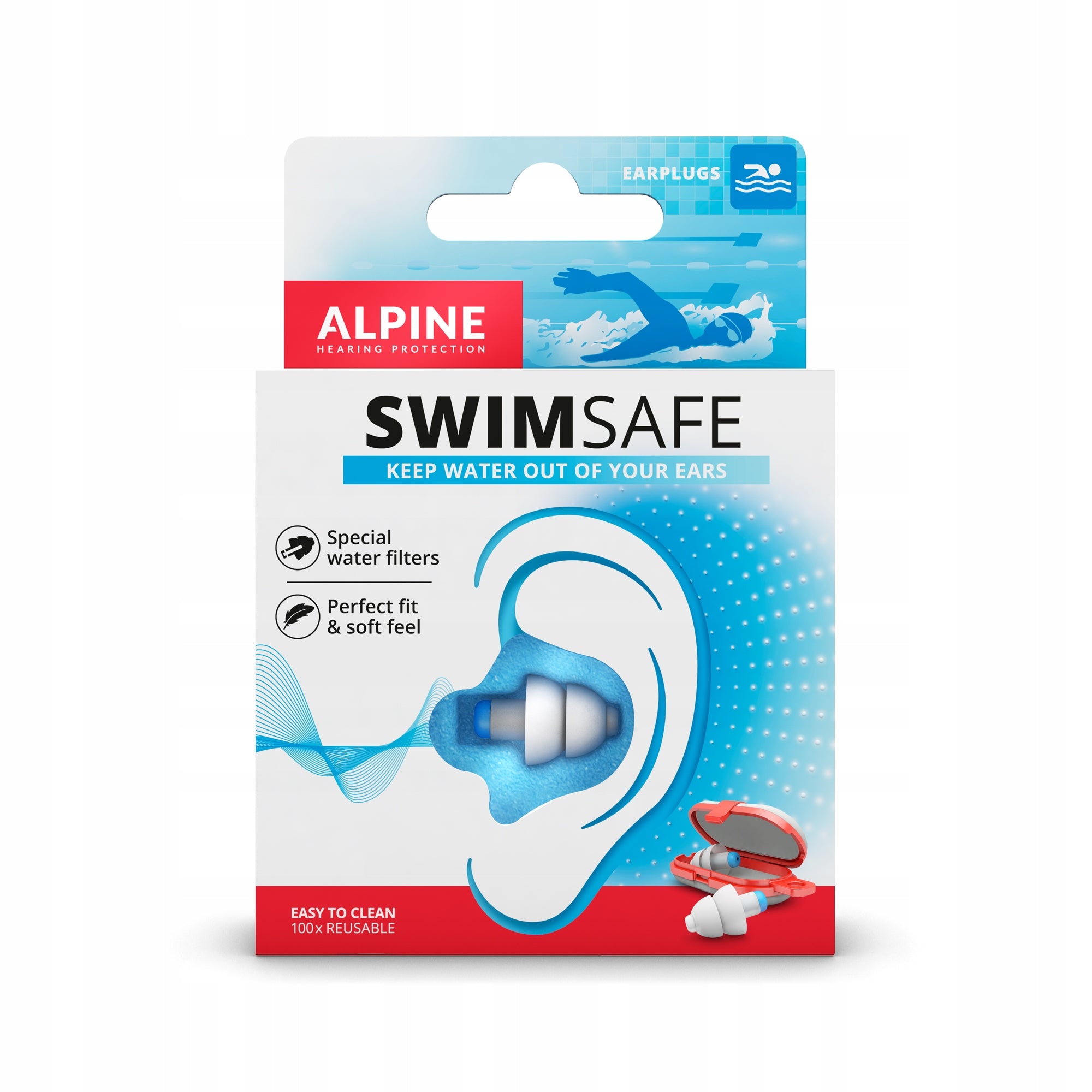 Alpine SwimSafe Earplugs, for Swimming, for Water, Pool, Ear Drainage