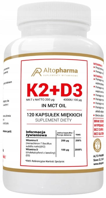 AltoPharma Vitamin K2MK-7 + D3 4000IU 120 kaps. Blood Pressure Heart Bones Medical device no