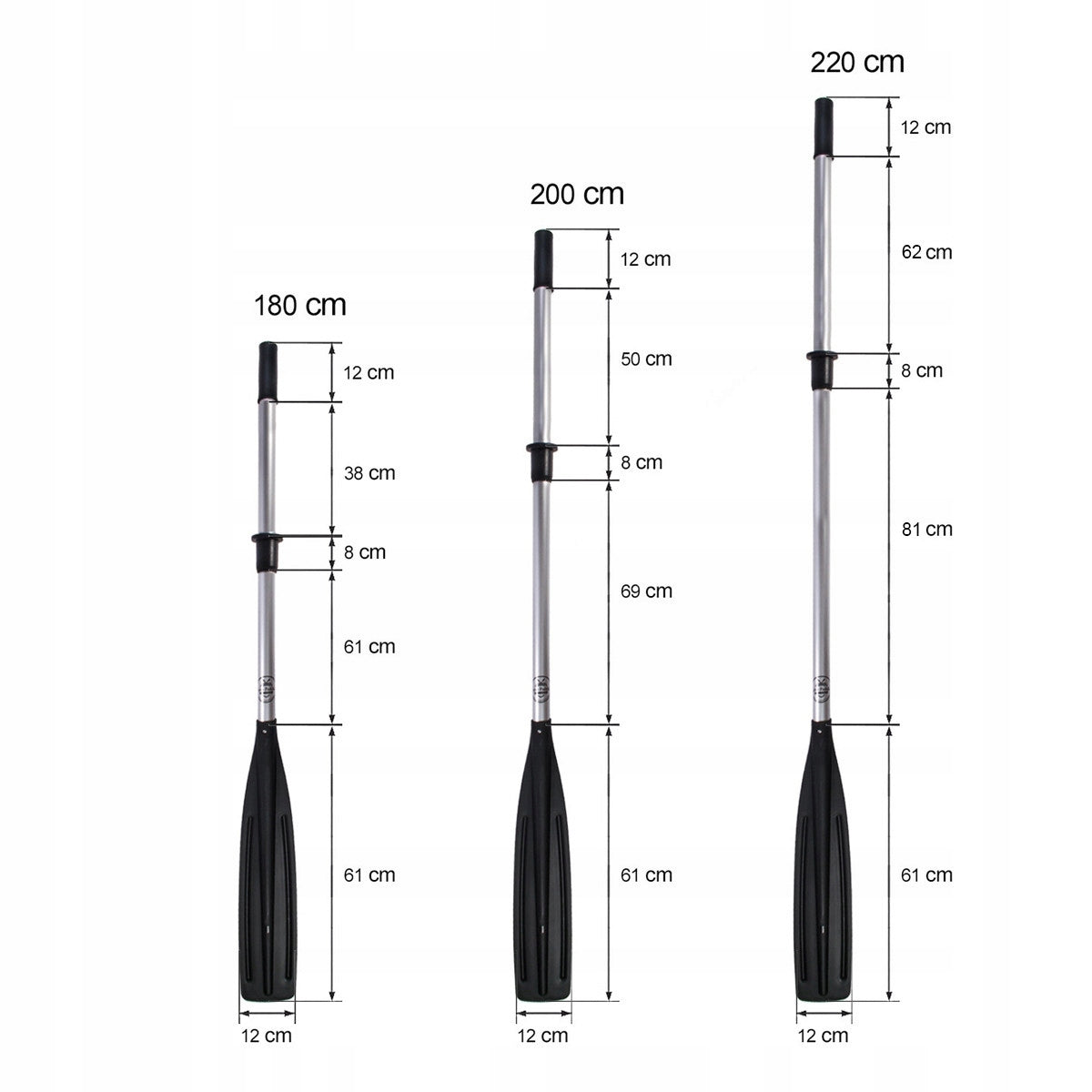 Aluminium Shawl Paddle John Paddle + manchet ( 2 pieces) 220 cm Color black