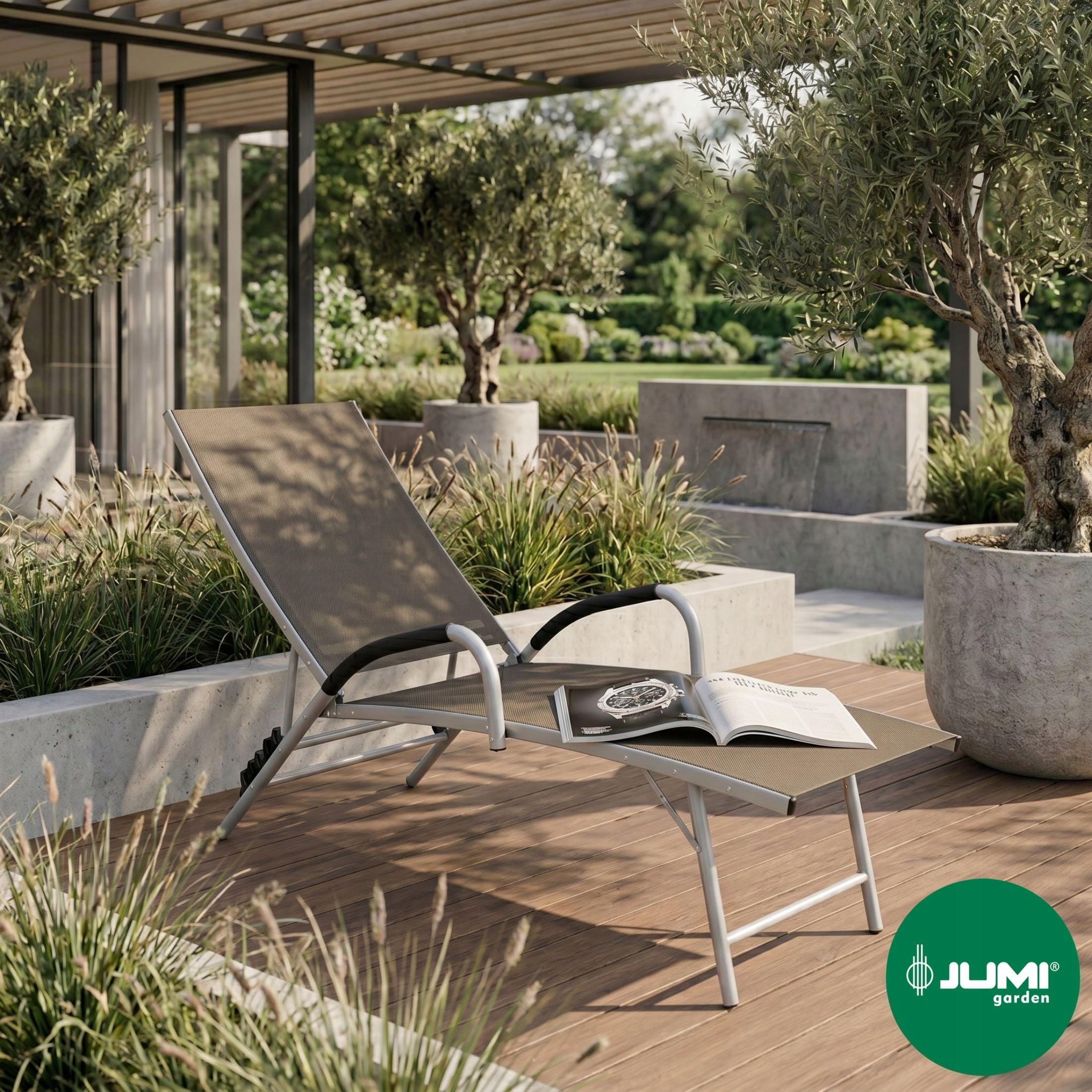 Aluminum Couch FOLDING Garden DECKCHAIR for Garden Adjustable Backrest Color beige