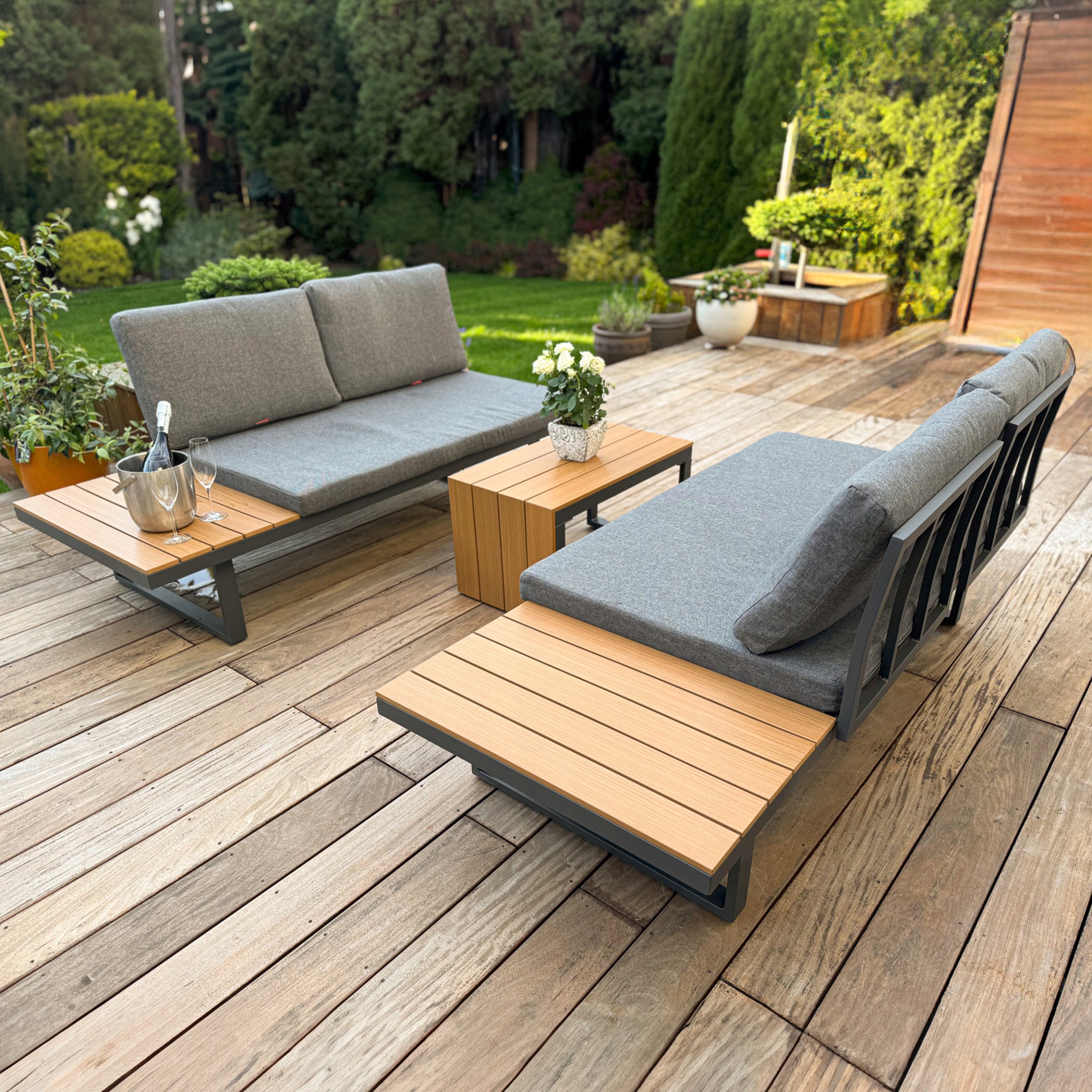 Aluminum Garden Furniture Set Corner Table Terrace Waterproof Color gray