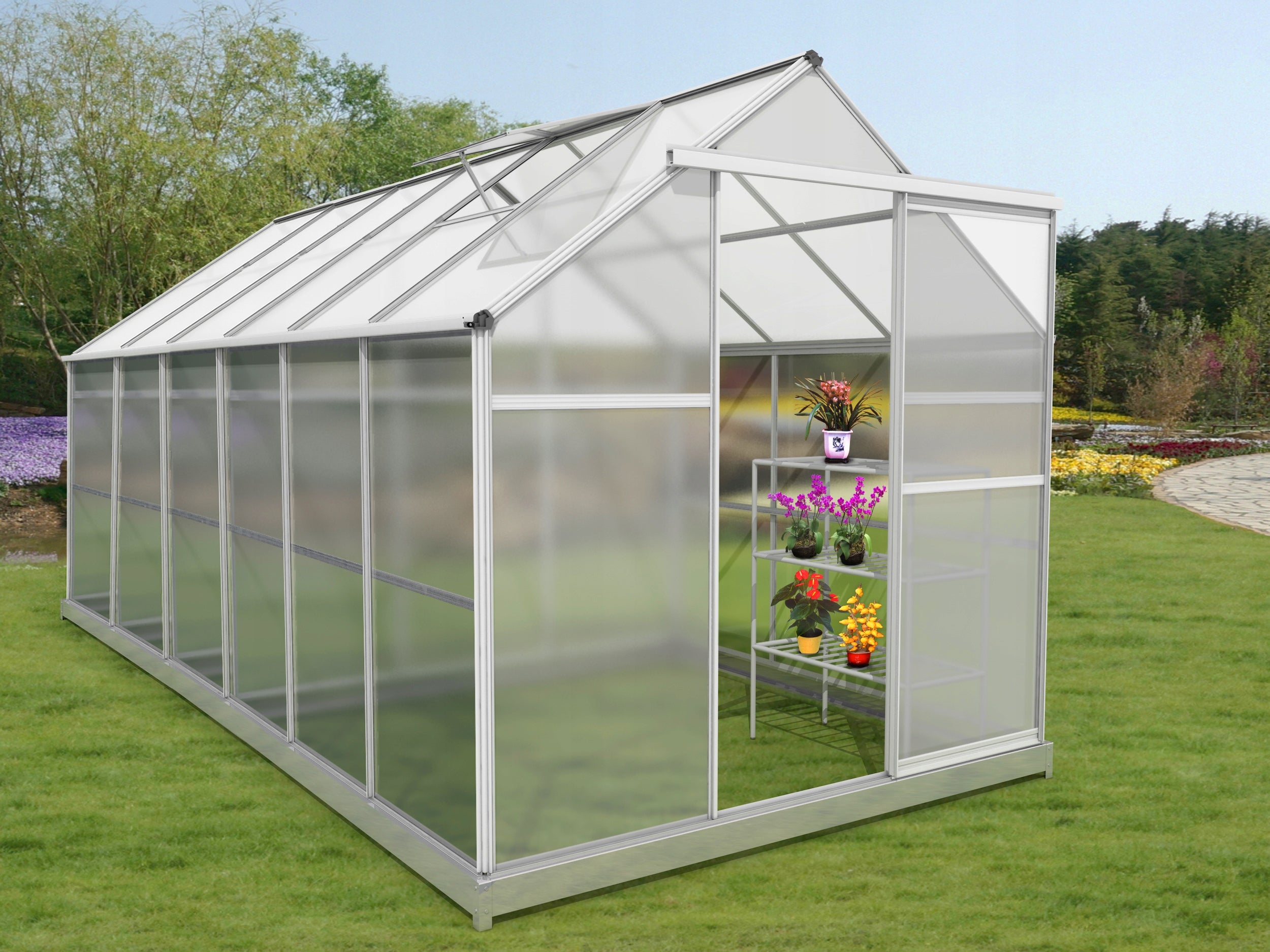Aluminum Garden Greenhouse with Polycarbonate 190x363x191cm Packaging status original