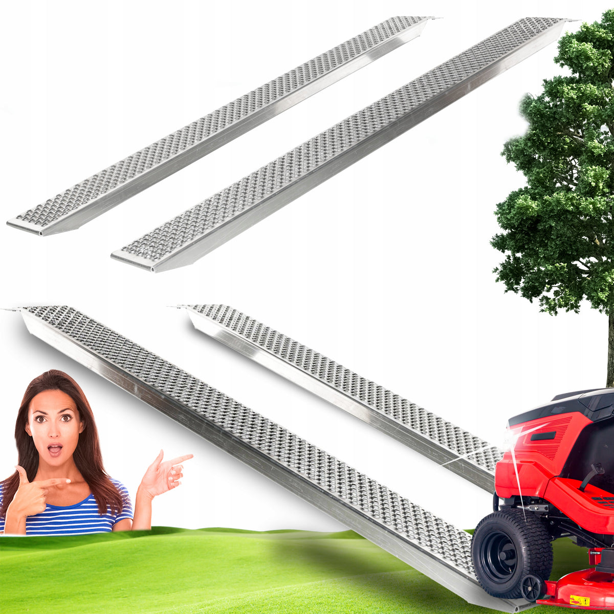 Aluminum Overrun Ramps Straight 200cm 400kg 2pcs overrun for tractor new