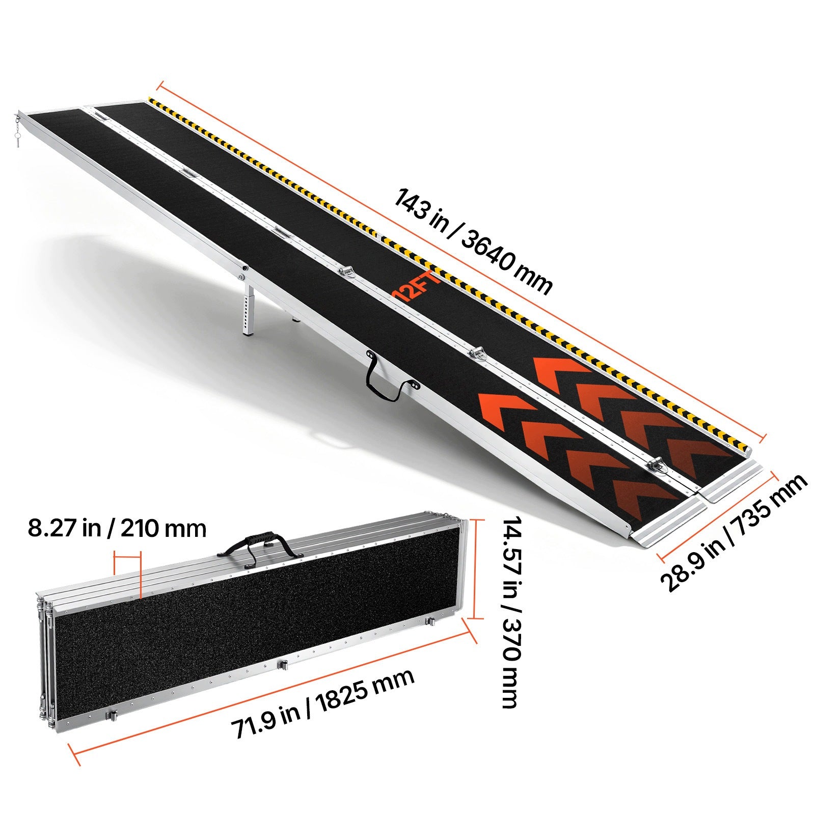 Aluminum Threshold Ramp Folding 364x73,5CM Load Capacity 362,9KG Anti Slip Manufacturer code ZDKMJPD12YC12